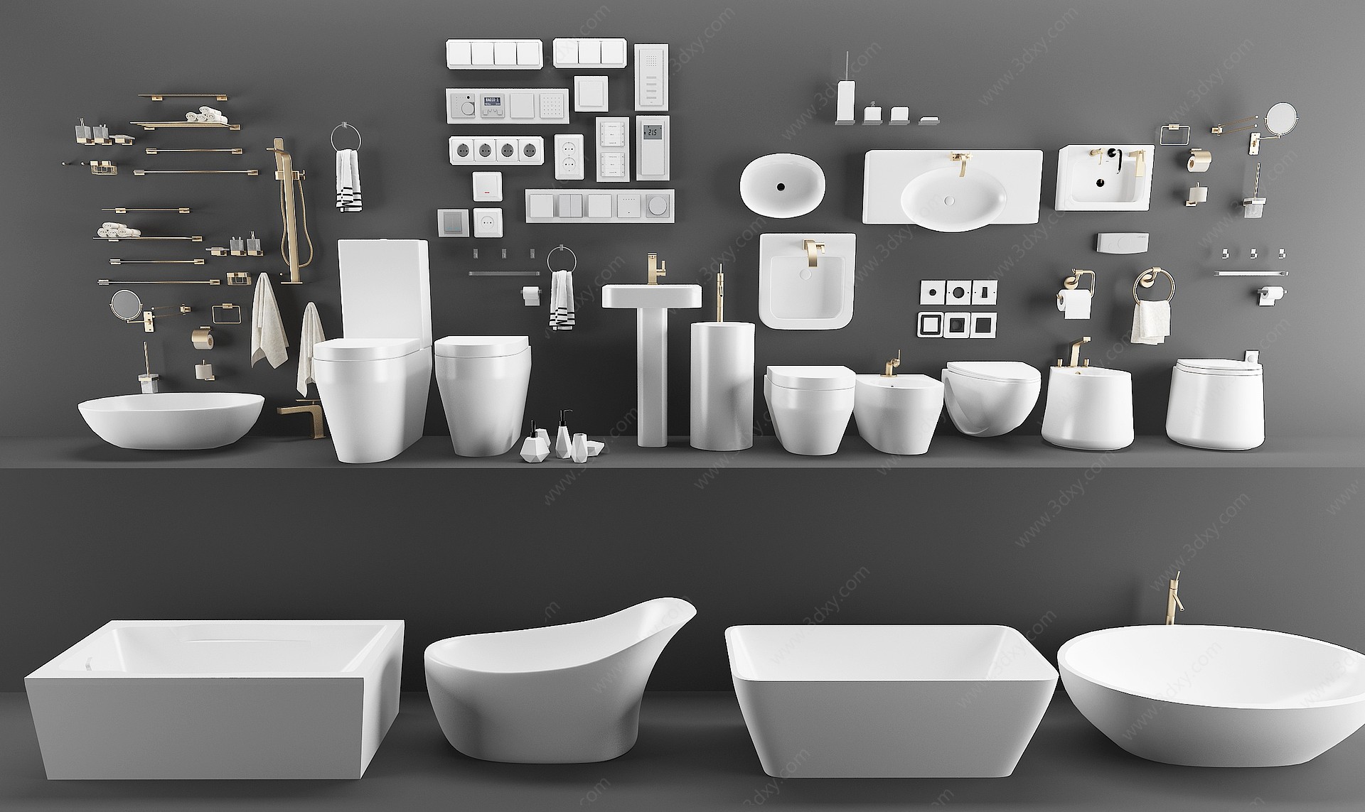 现代浴缸卫浴用品组合3D模型