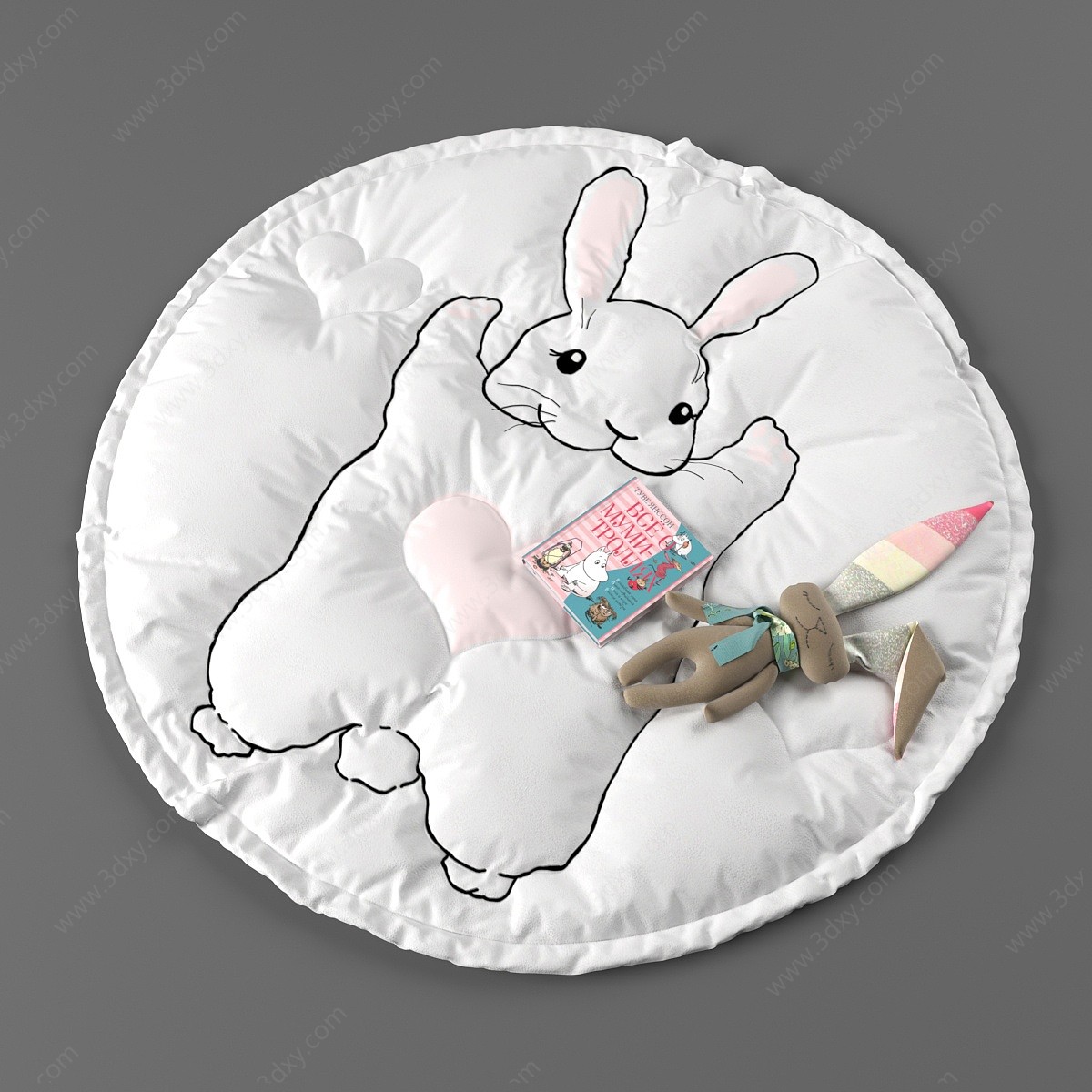 儿童兔子图案坐垫3D模型