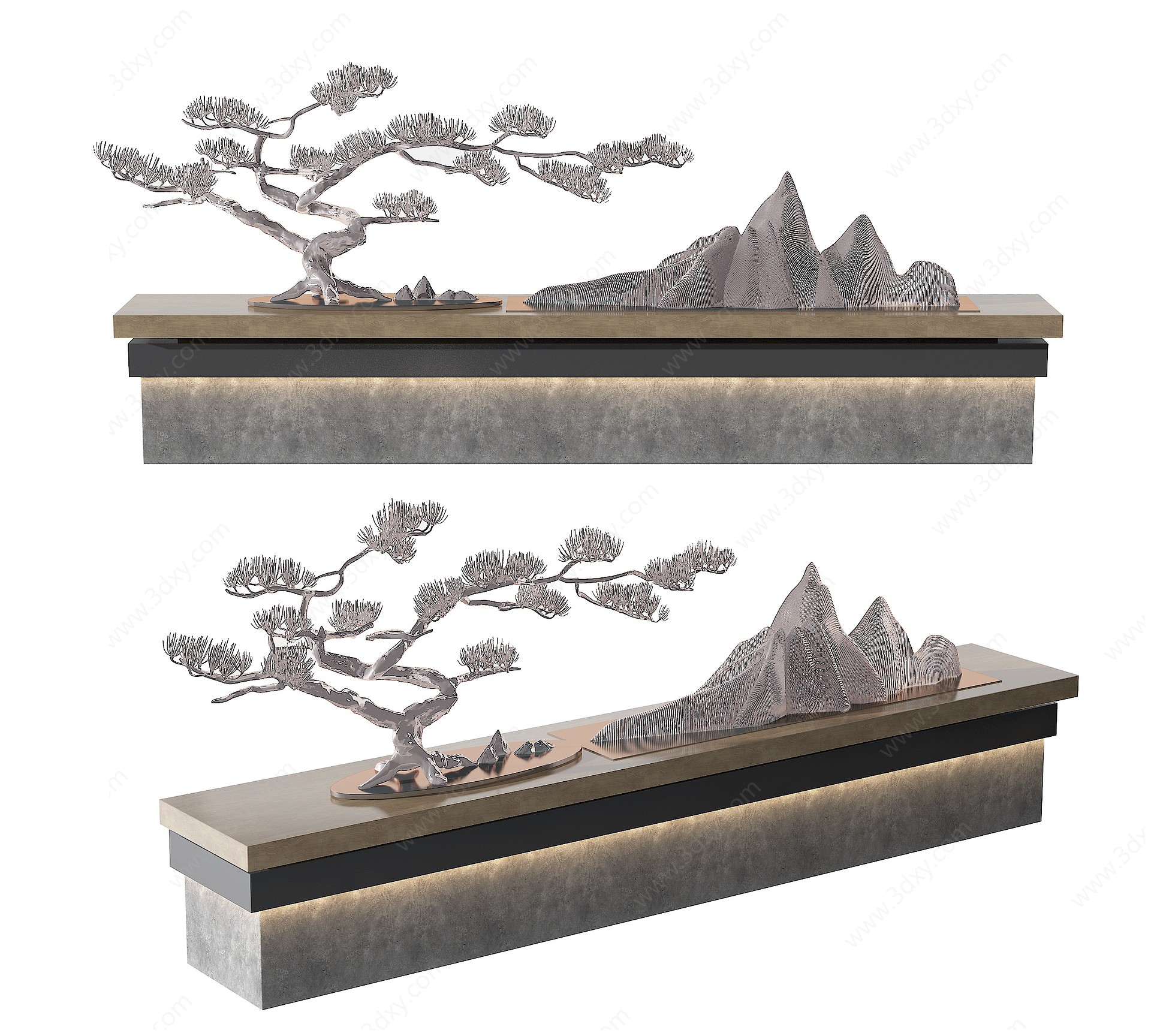 新中式金属松树假山3D模型