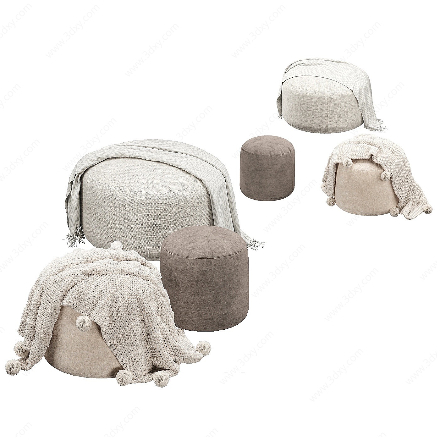 现代布凳组合毛毯3D模型