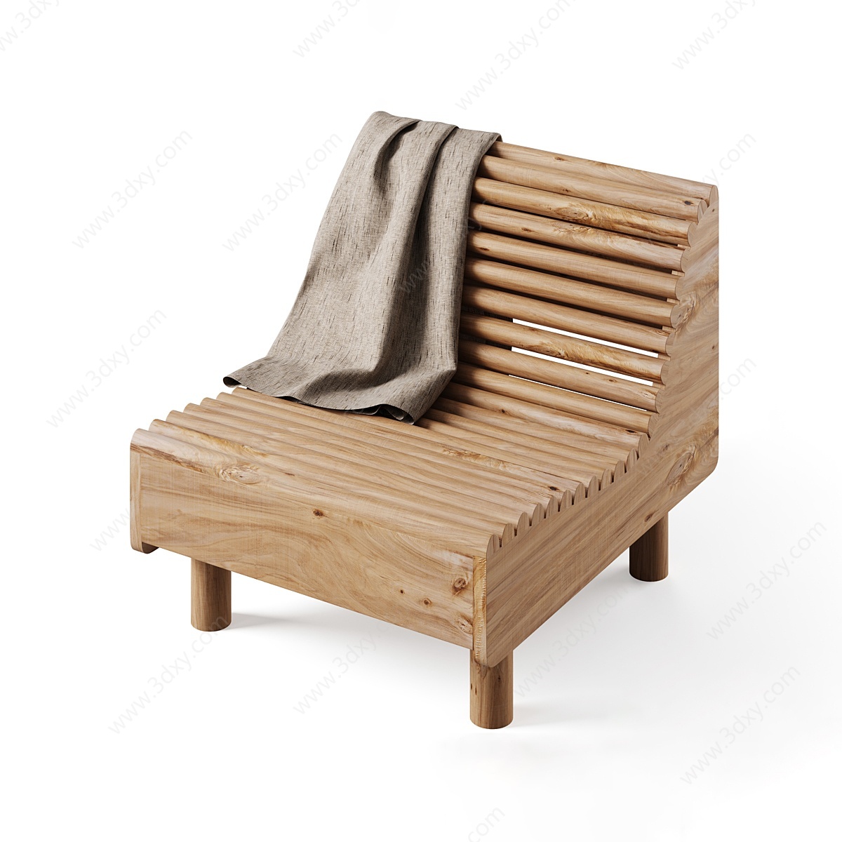 新中式实木休闲椅毛毯3D模型