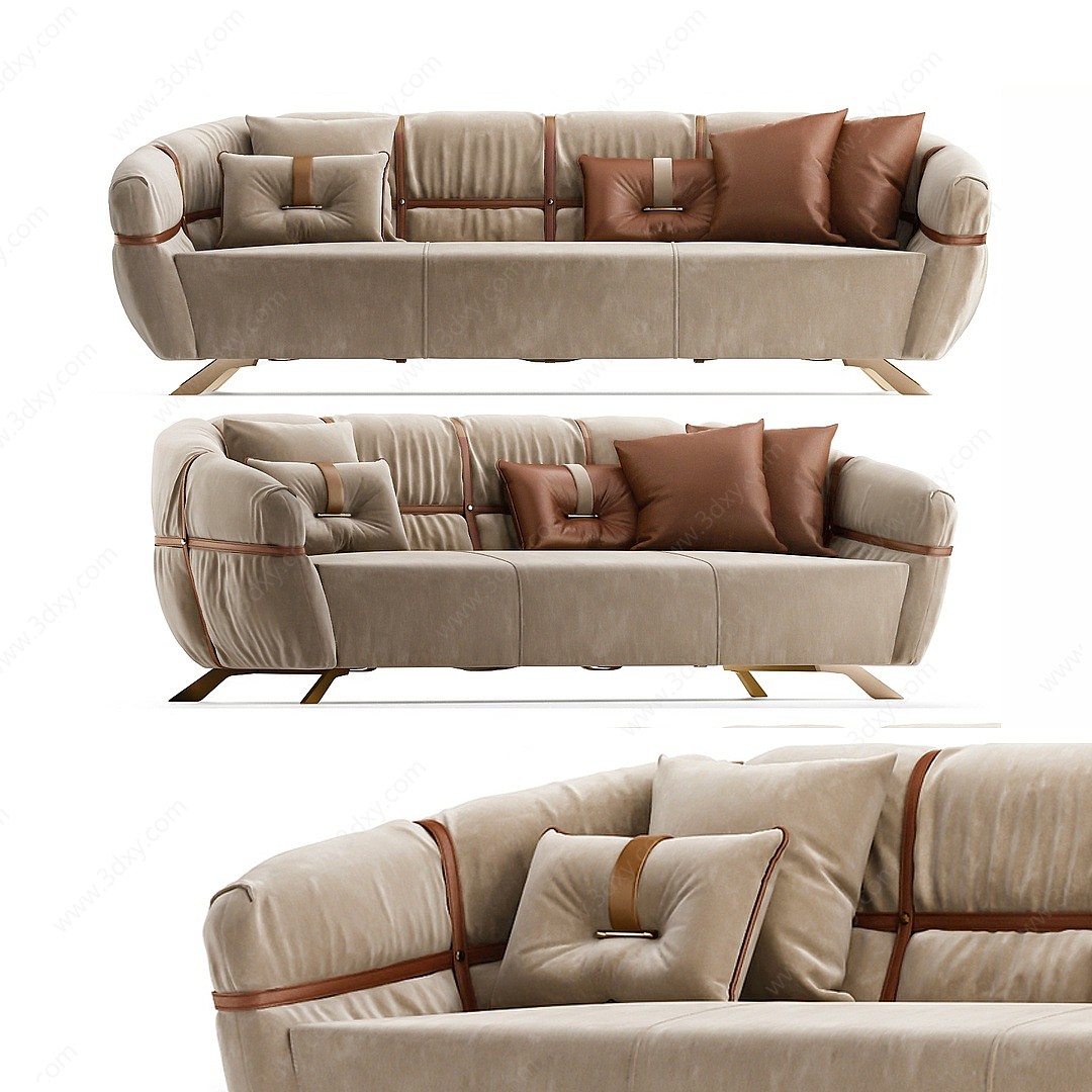 现代暖色多人沙发3D模型