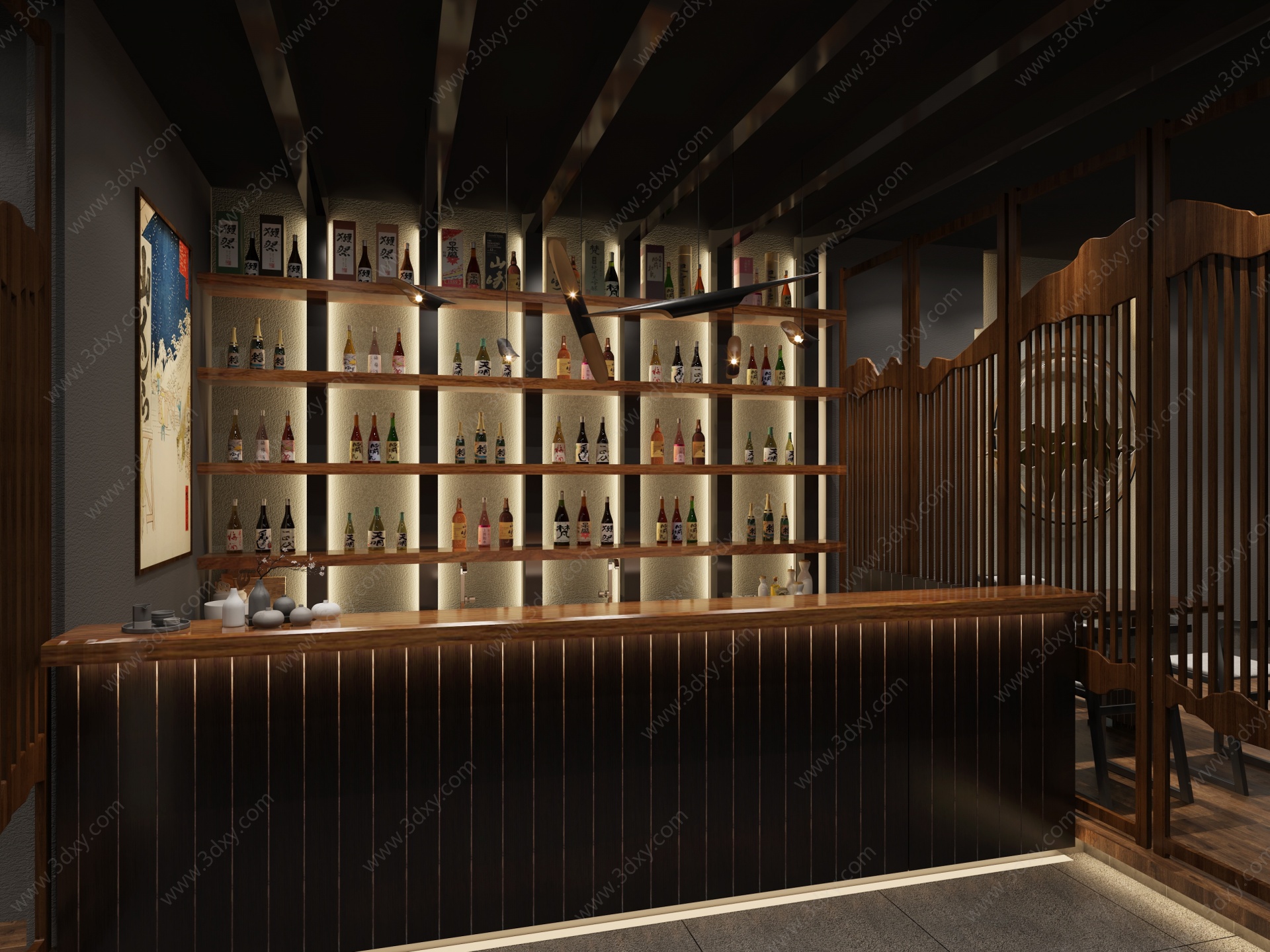 日式酒水吧清酒挂画3D模型