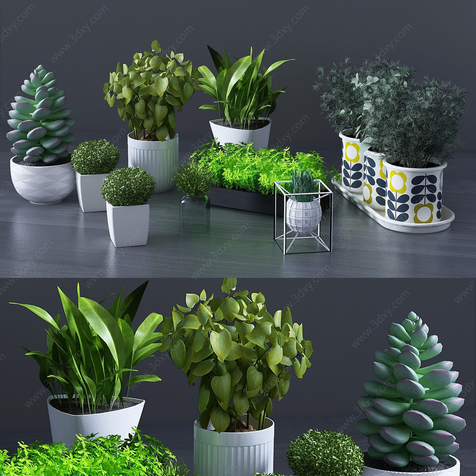 现代绿植组合3D模型