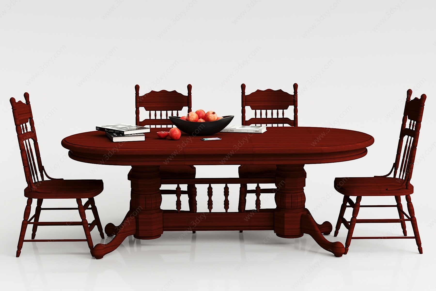 现代红木餐桌椅组合3D模型