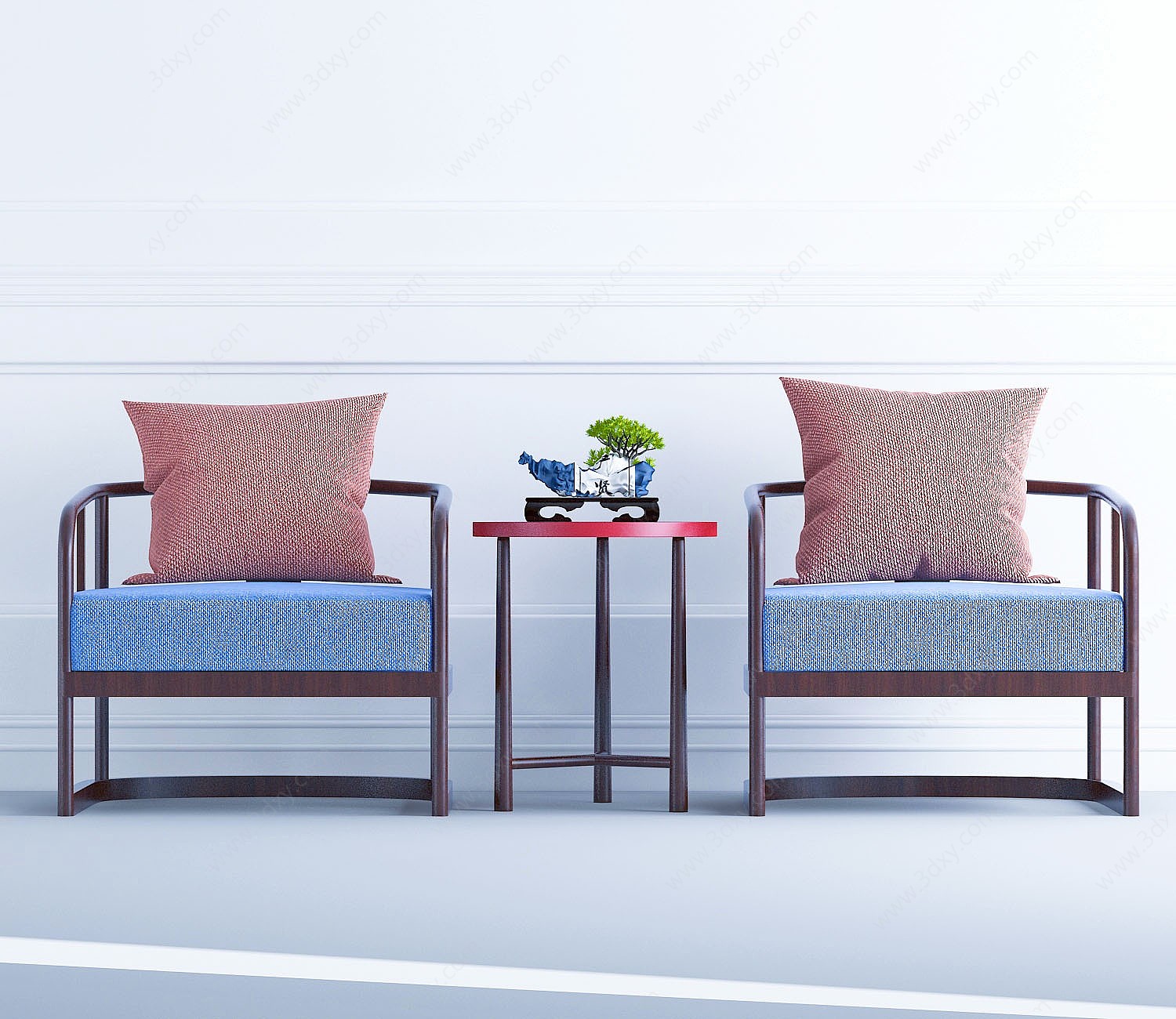 新中式椅子茶几组合3D模型