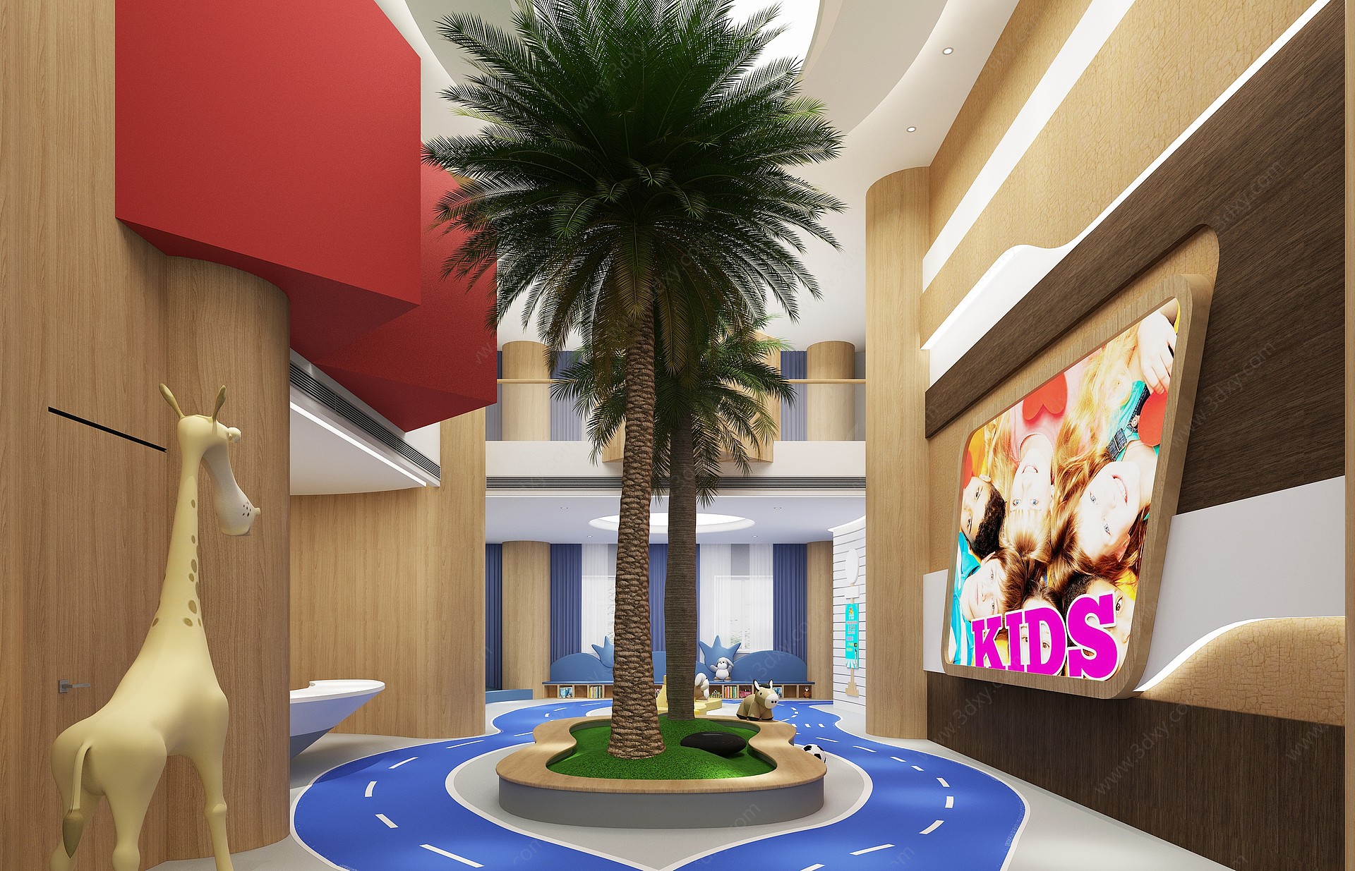 中式酒店过道空间3D模型