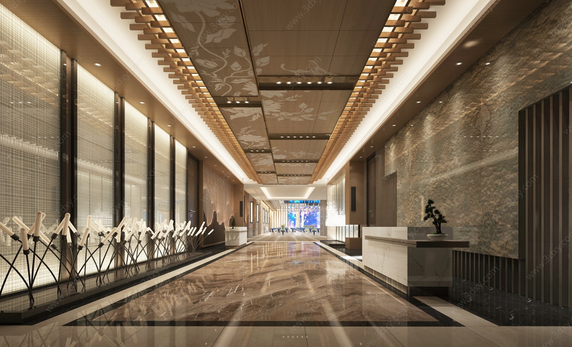 新中式酒店玄关3D模型