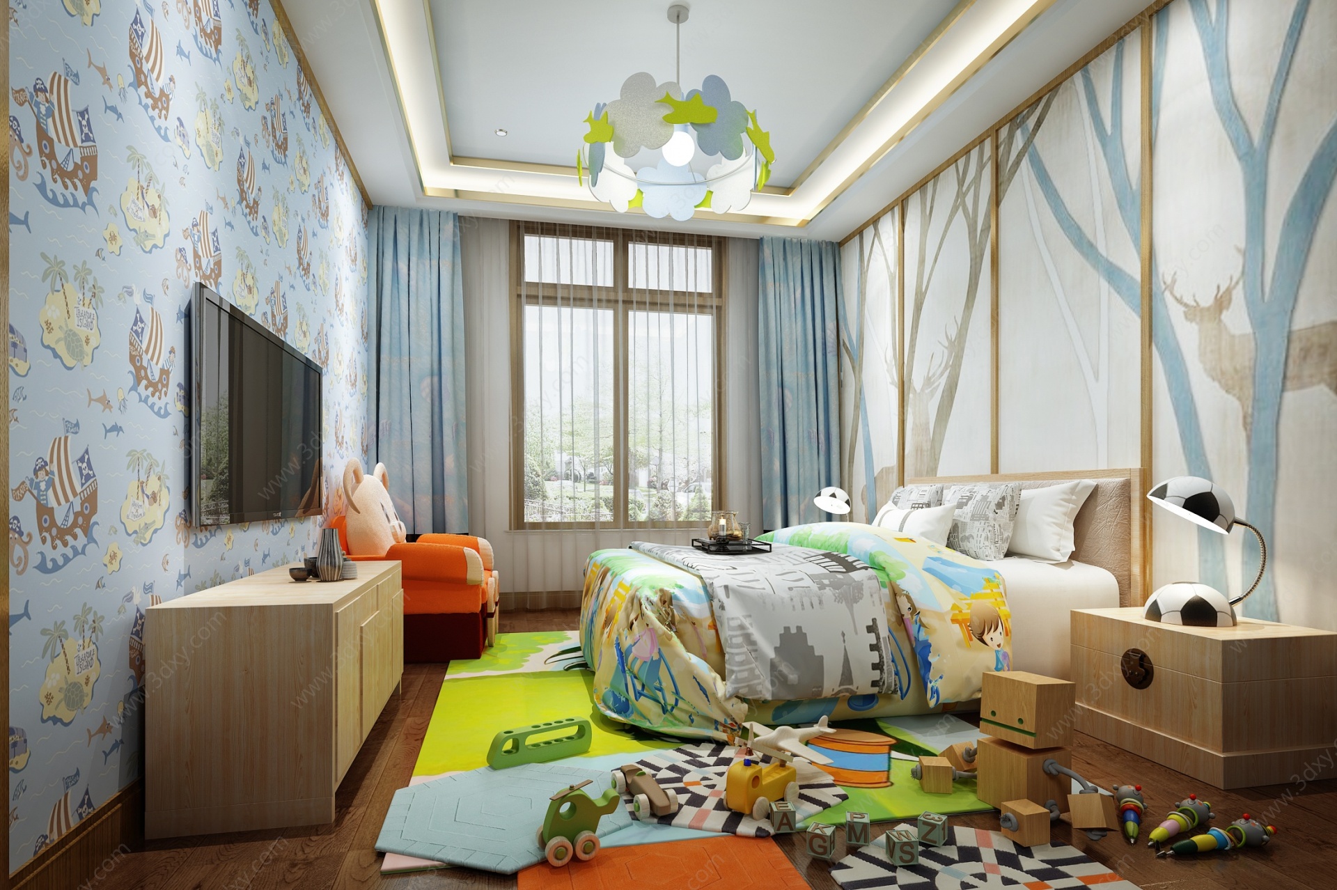 现代卧室儿童房3D模型