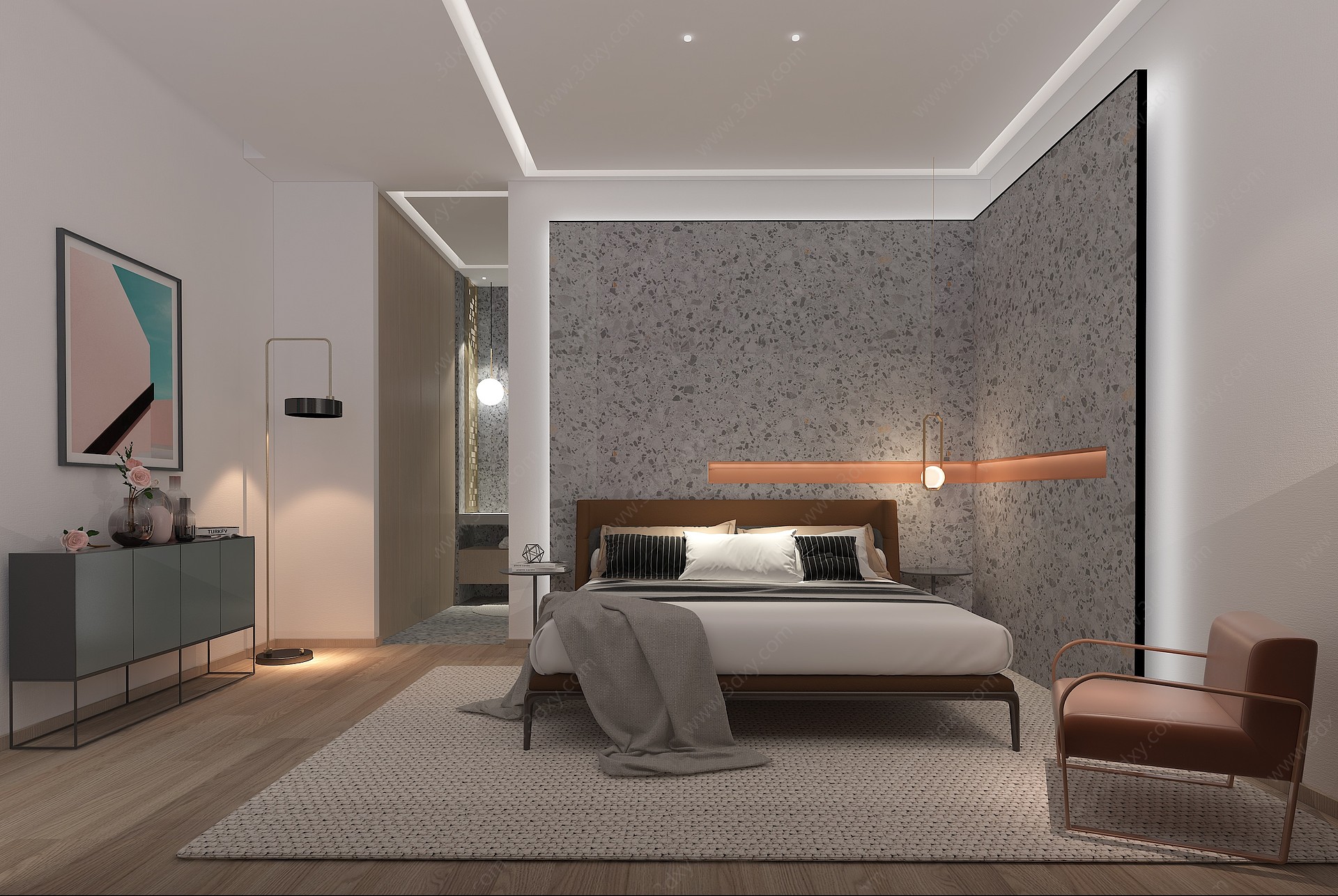 现代LOFT客房卧室3D模型