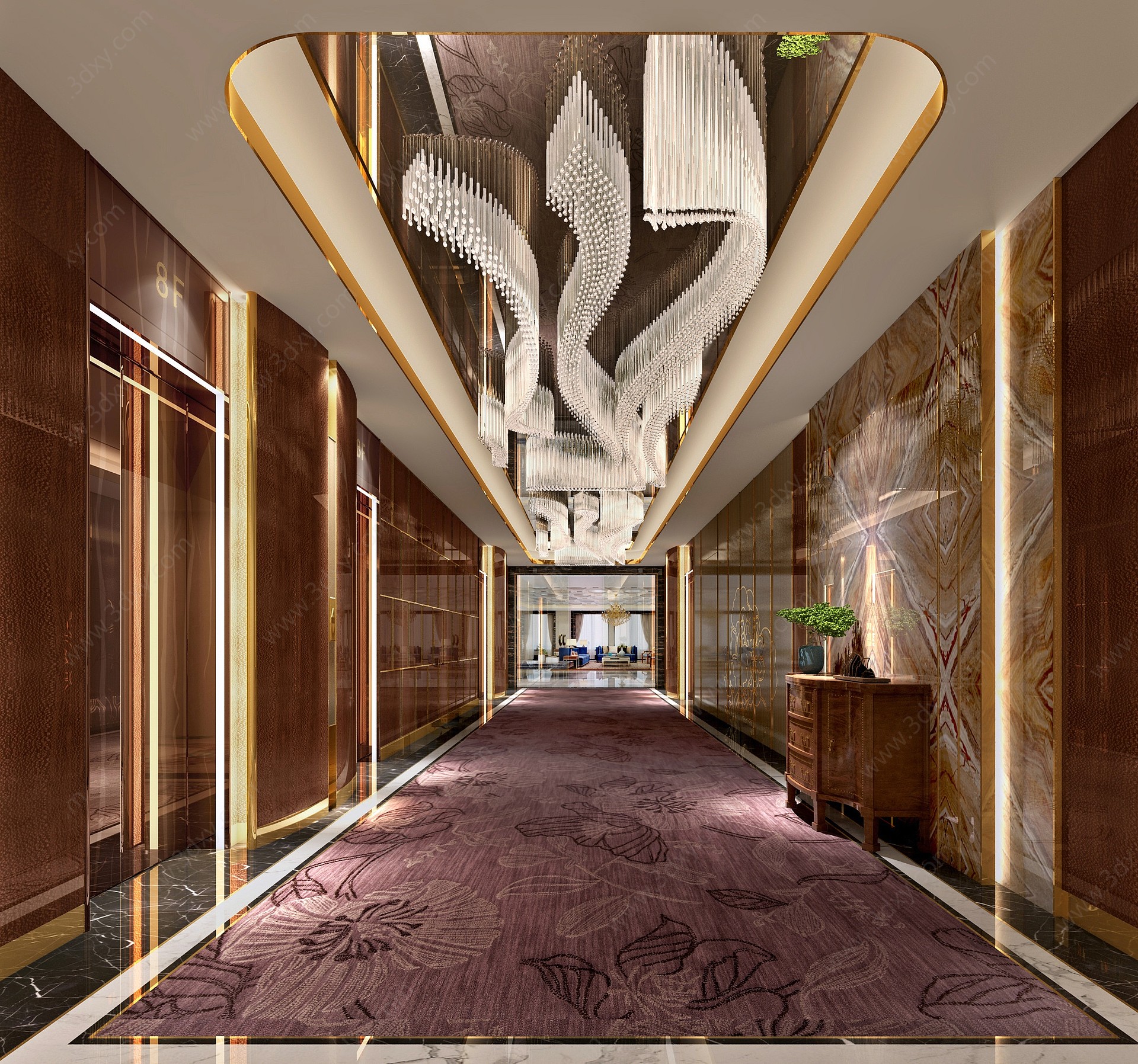 现代酒店电梯厅3D模型