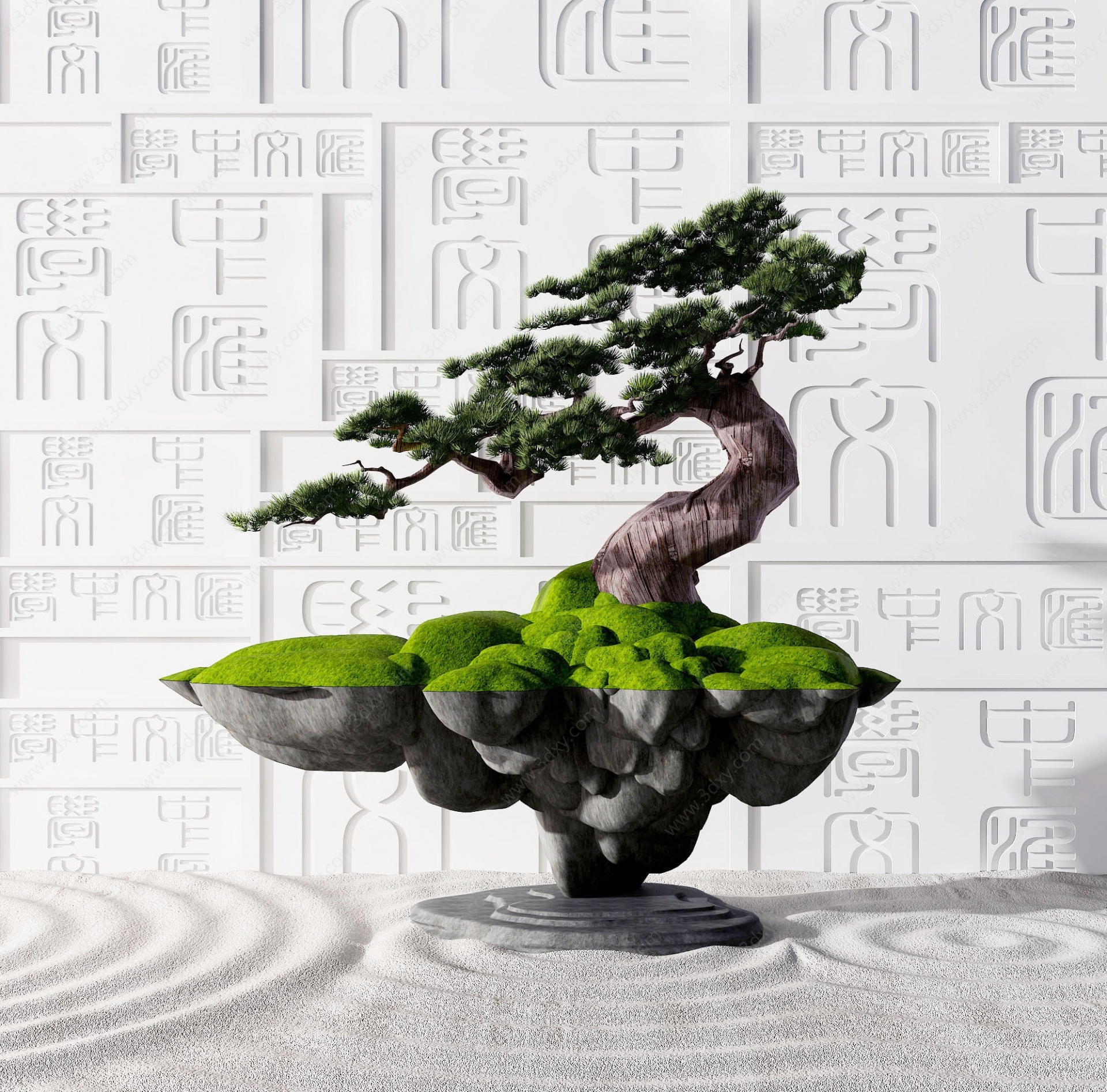 新中式松树假山景观小品3D模型