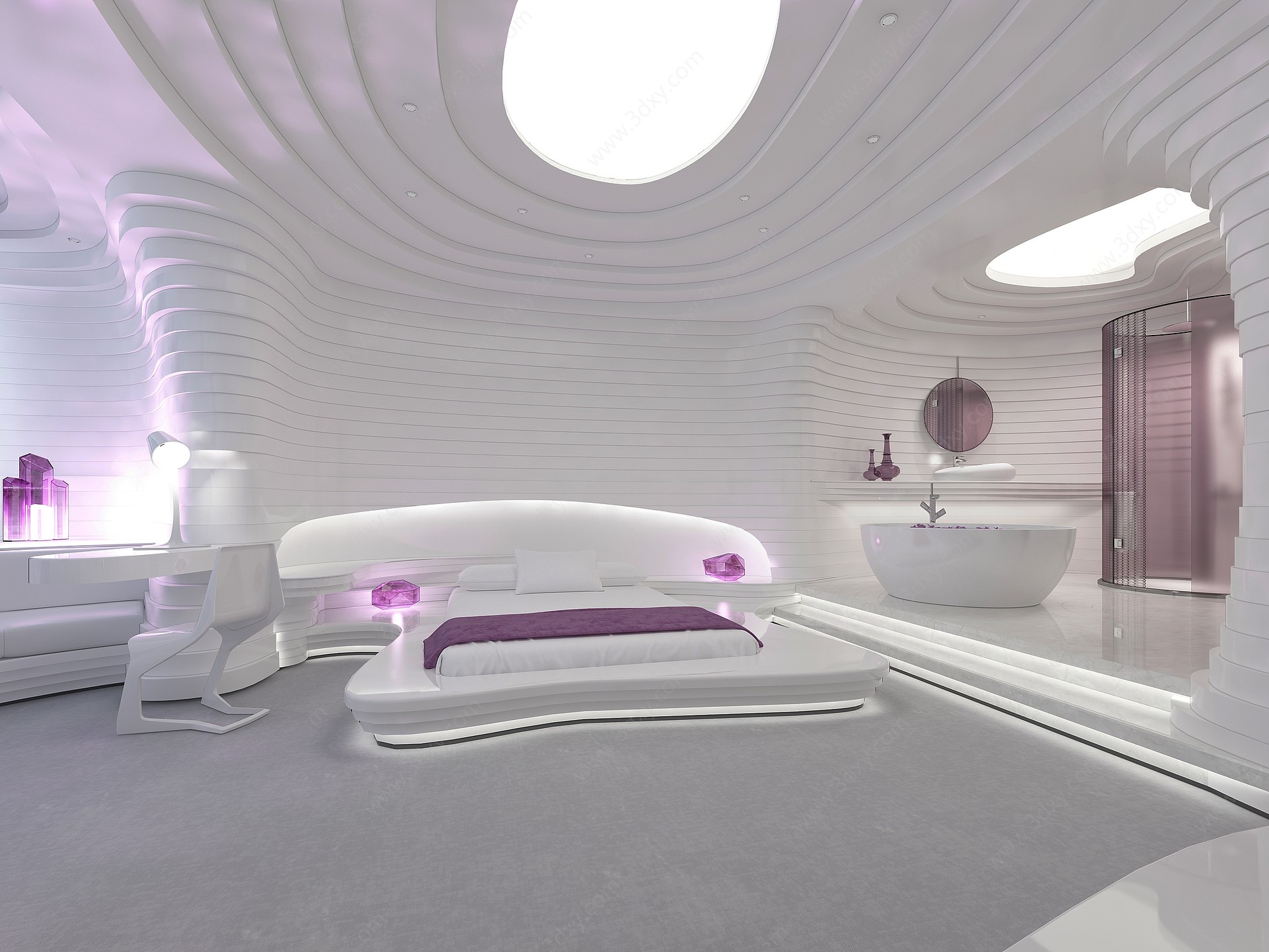 现代科技酒店卧室空间3D模型