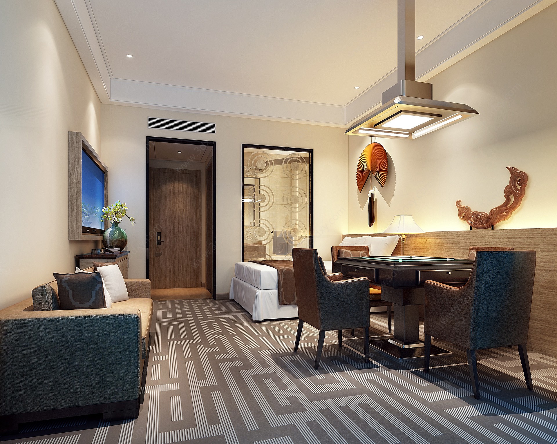 新中式酒店棋牌室3D模型