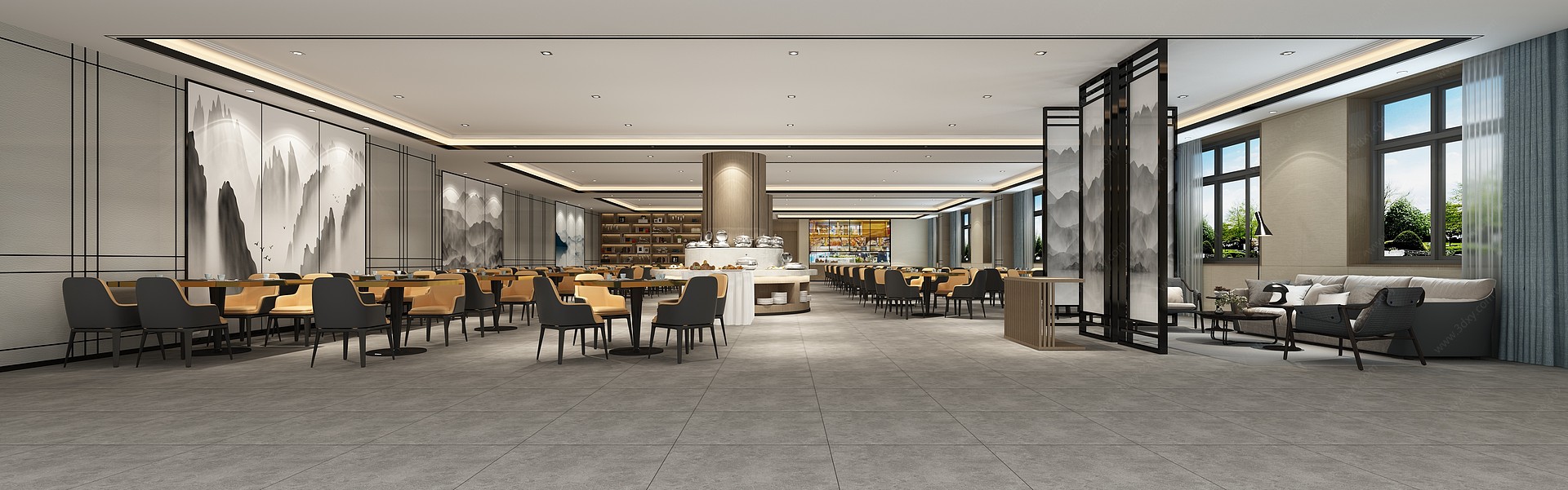 新中式酒店大堂宴会厅3D模型