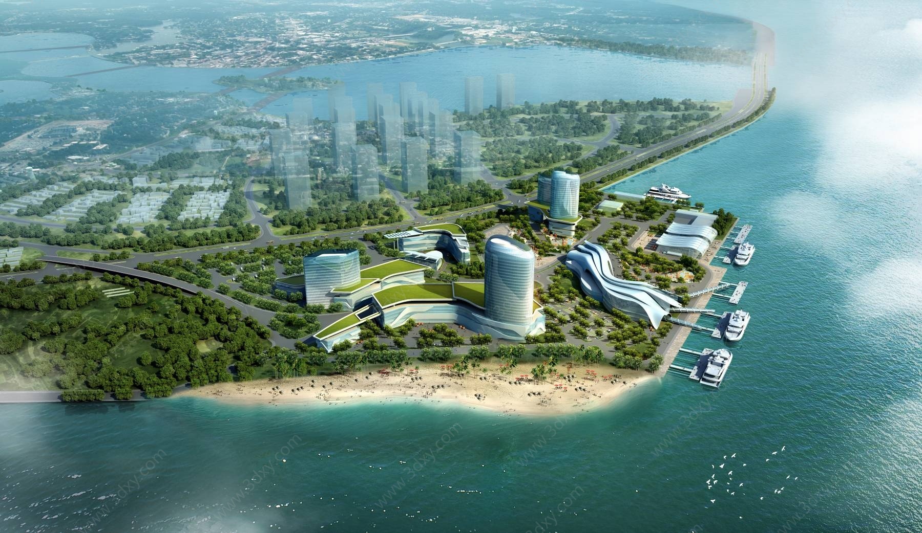 现代厦门五通航空港港口3D模型