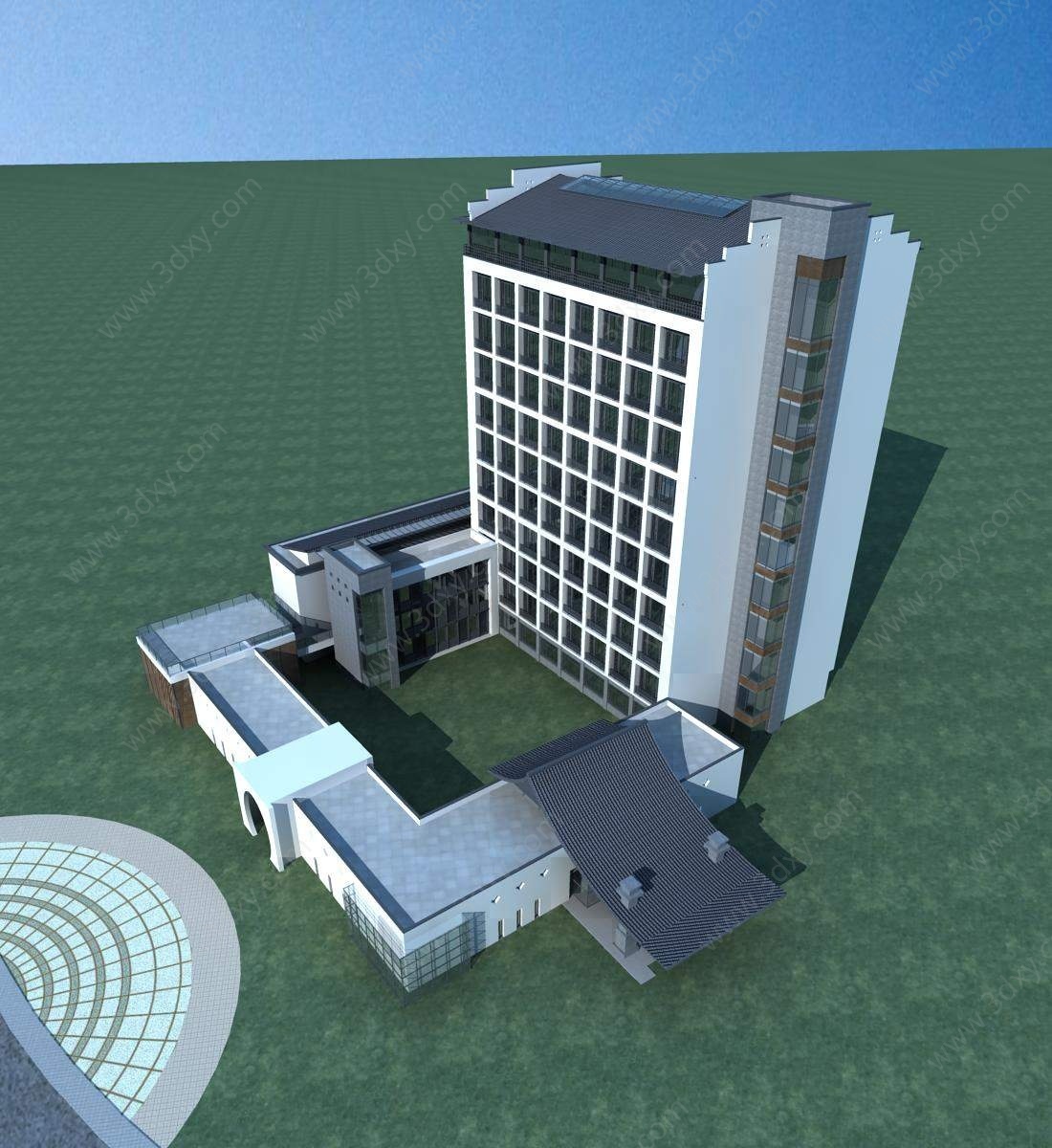 中式仿古高层酒店3D模型