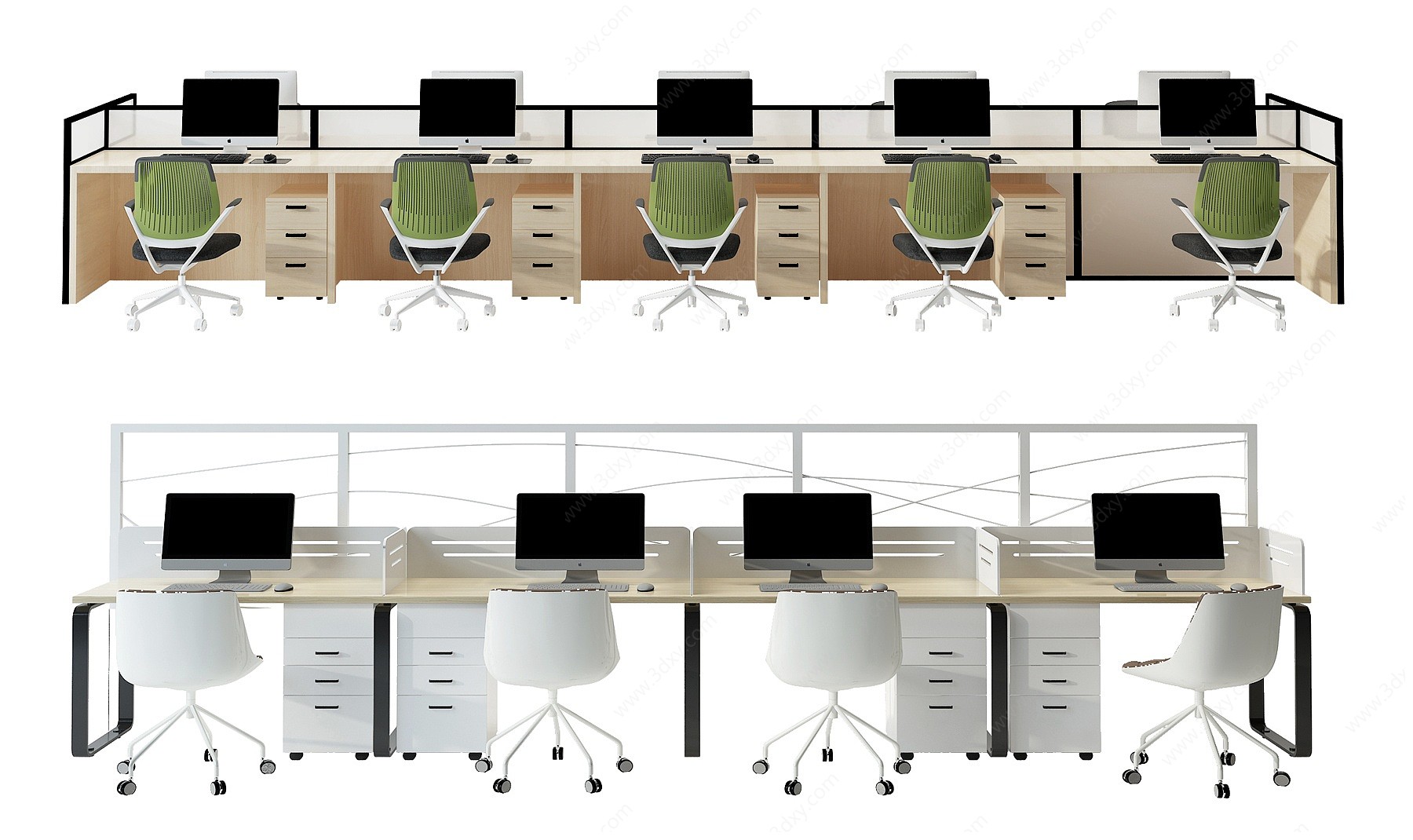 现代办公桌椅工位3D模型