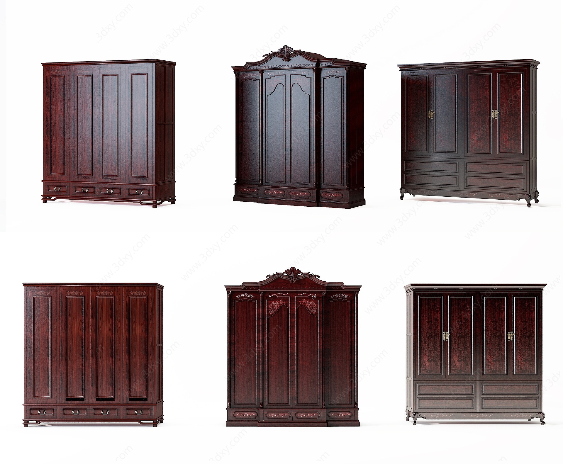 中式古典实木红木衣柜3D模型
