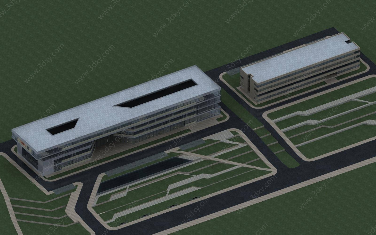 现代多层办公楼建筑外观3D模型