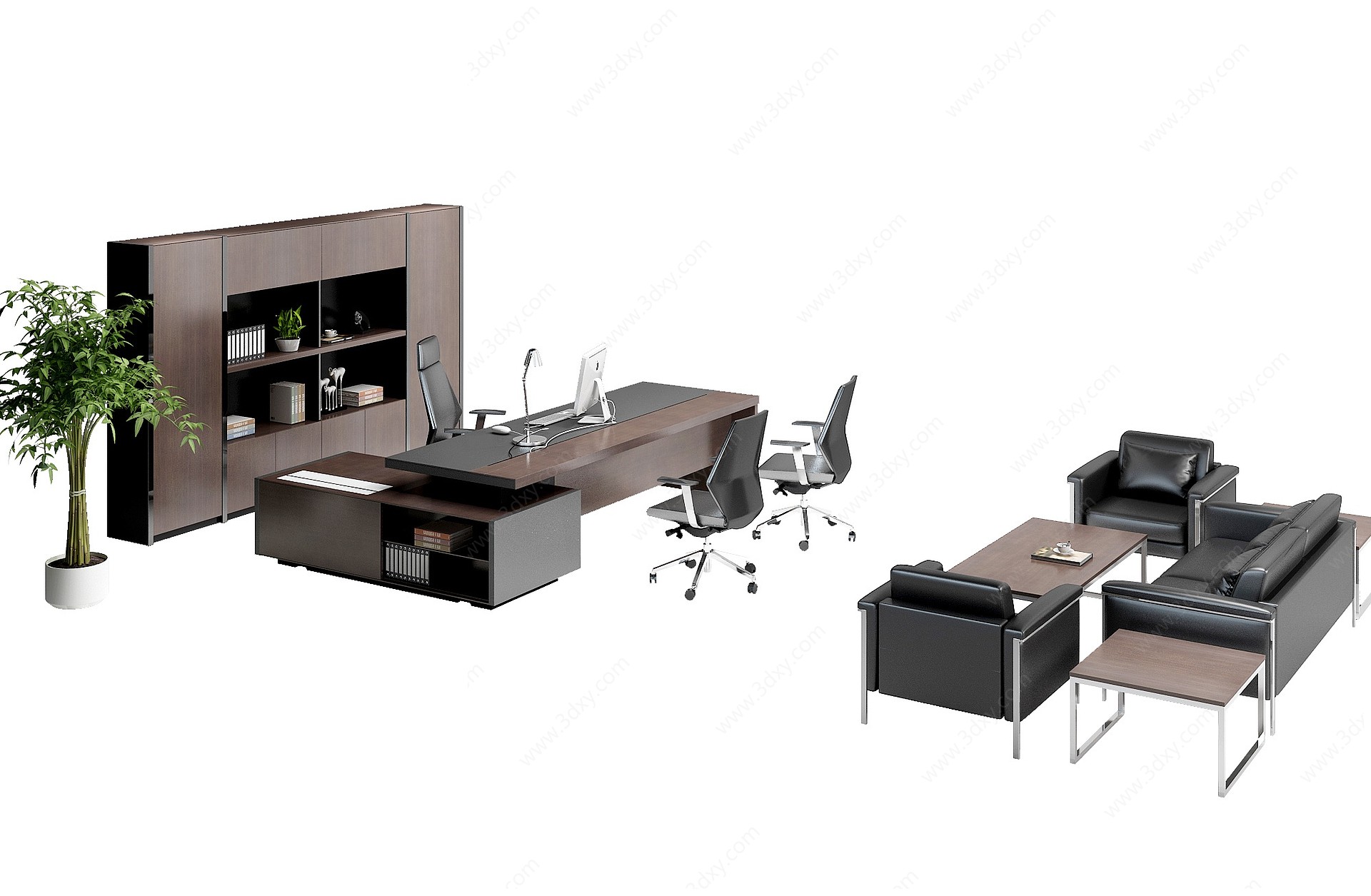 现代沙发班台办公桌椅组合3D模型