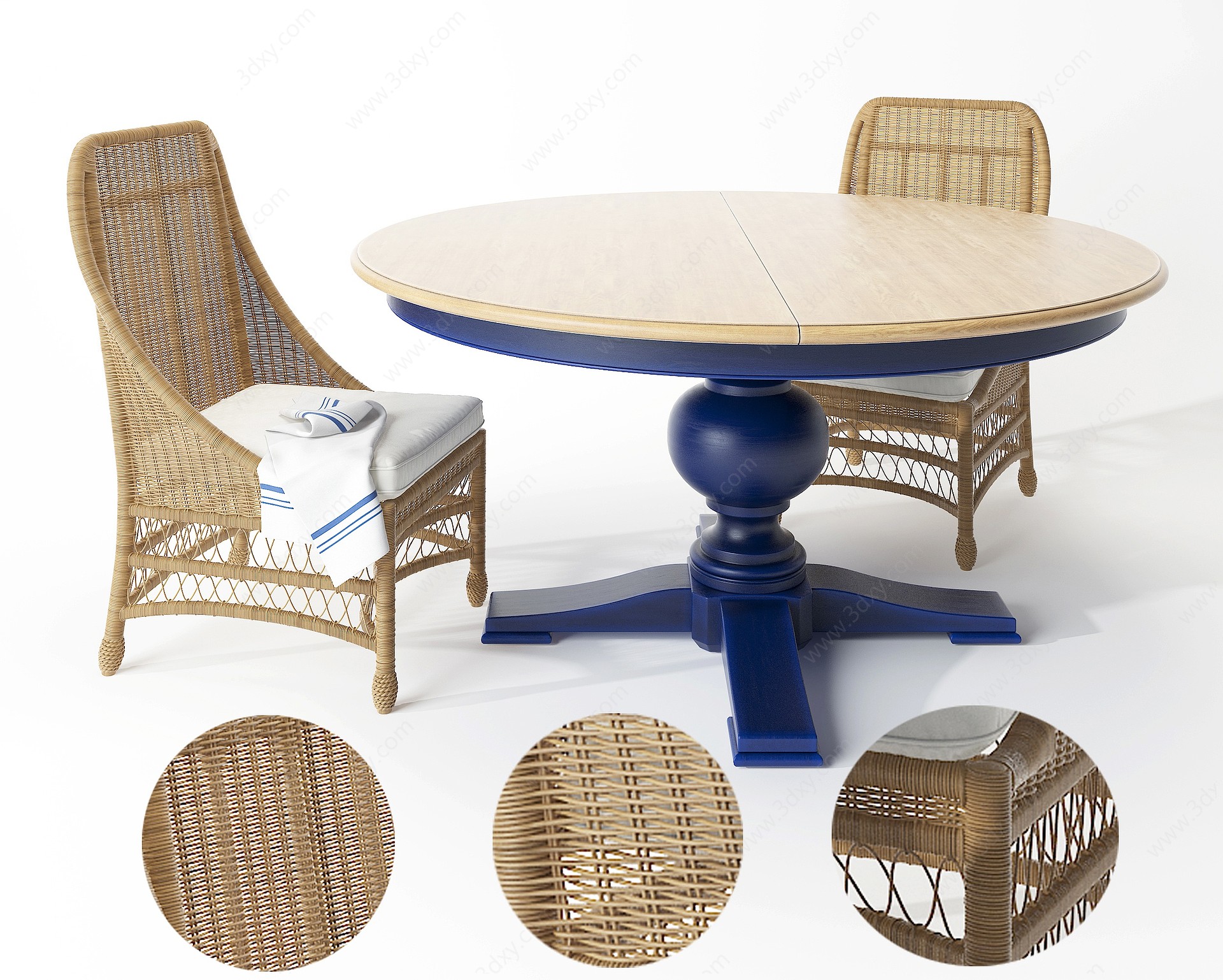 现代户外藤编圆形餐桌椅3D模型