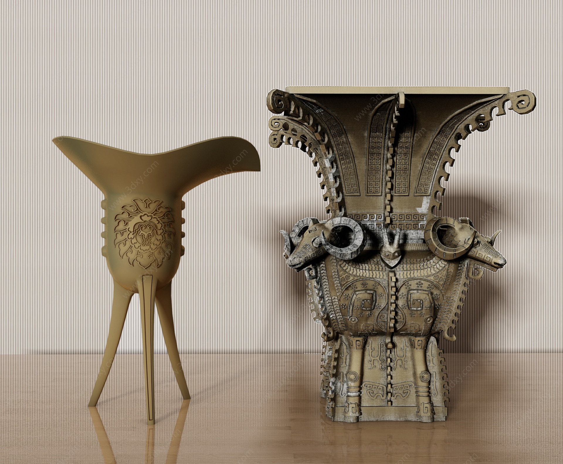 中式青铜古董酒杯3D模型