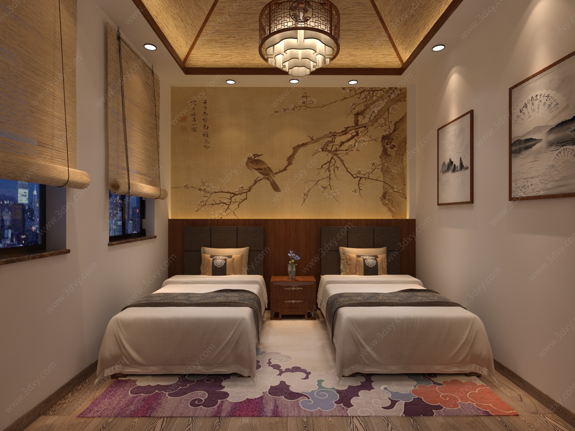 中式民宿酒店客房3D模型