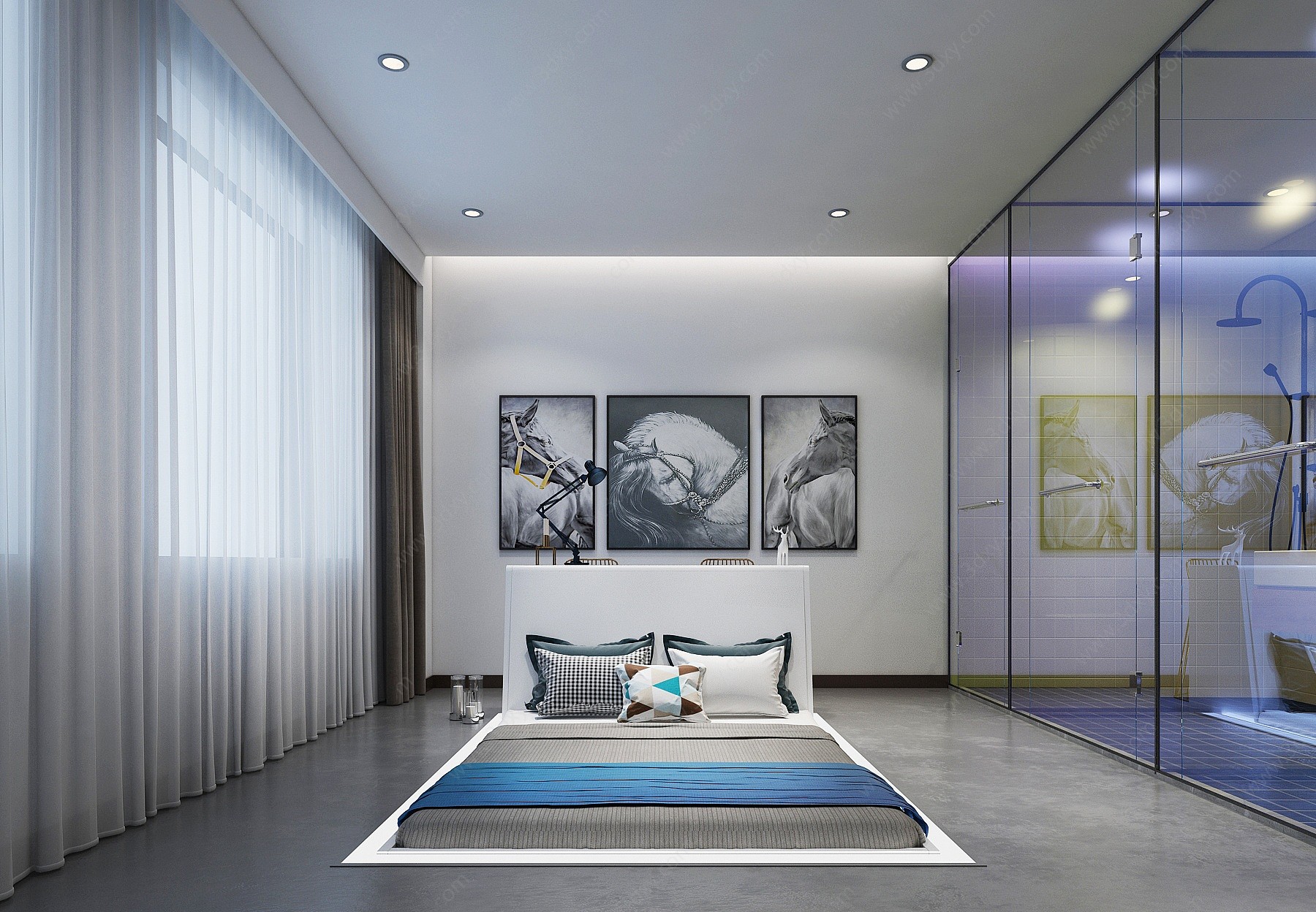 现代客房卧室3D模型