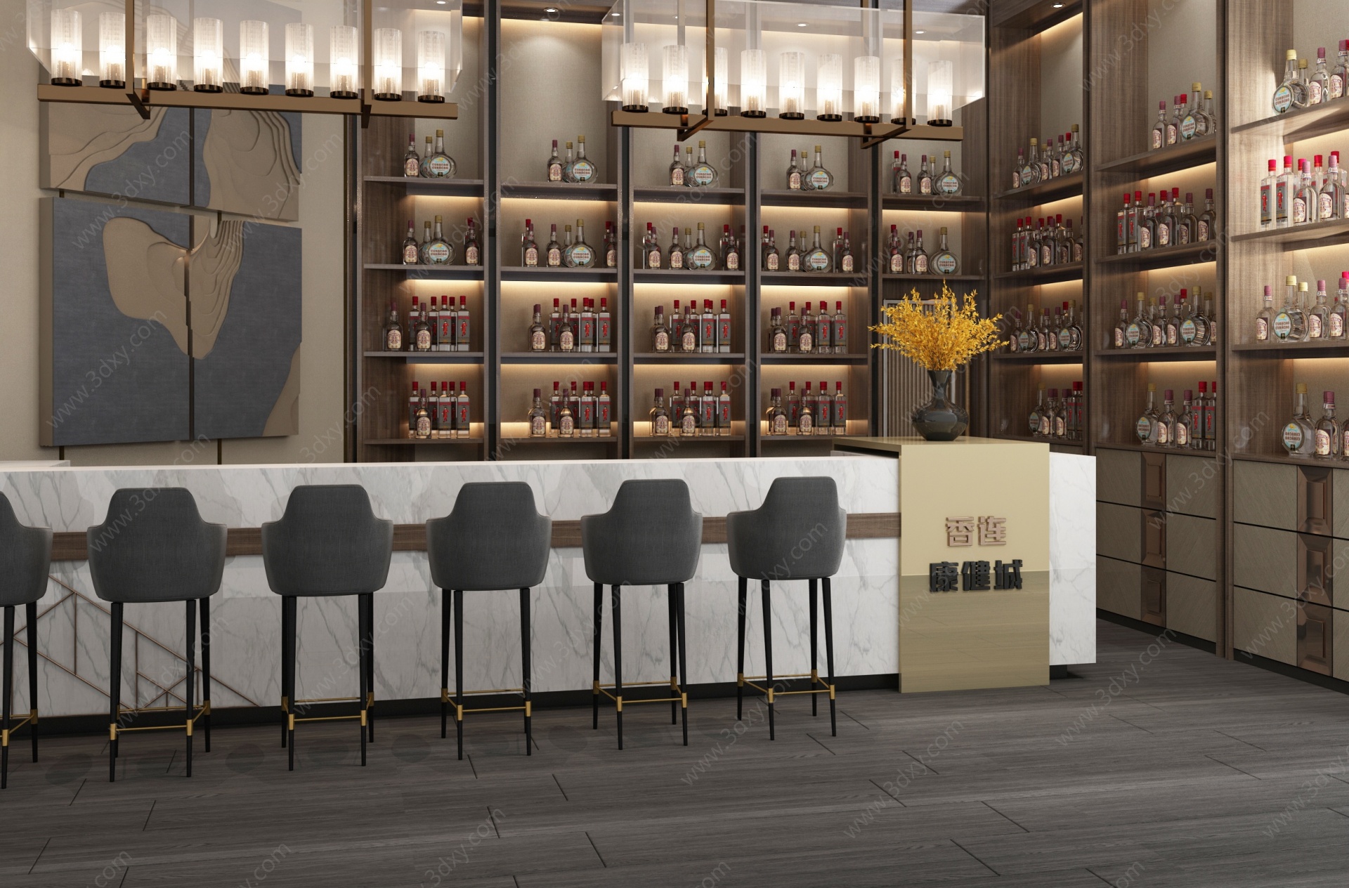 现代酒吧吧台前台酒柜3D模型