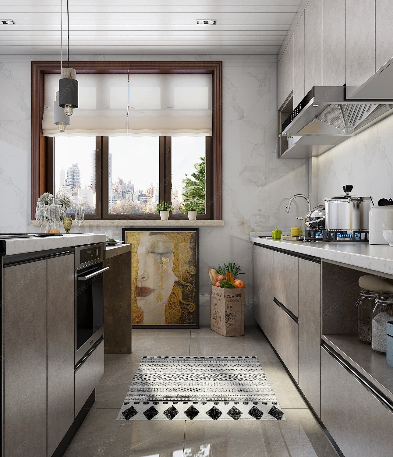 现代厨房橱柜壁柜3D模型