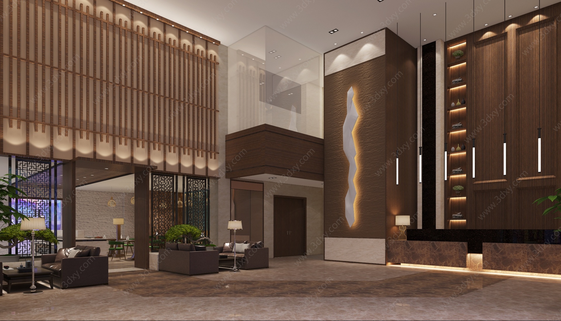 新中式酒店大堂卫生间3D模型