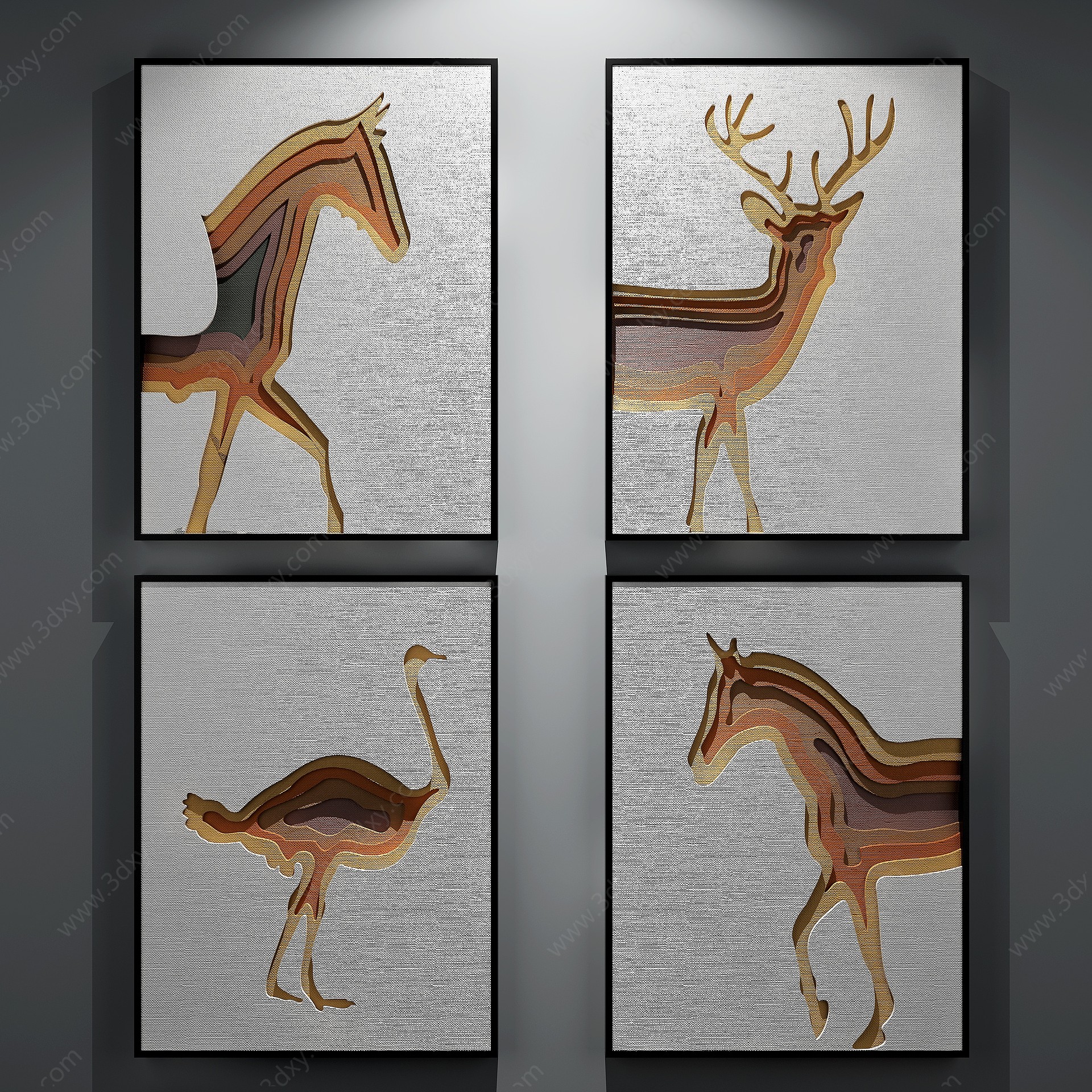 现代动物立体装饰画3D模型