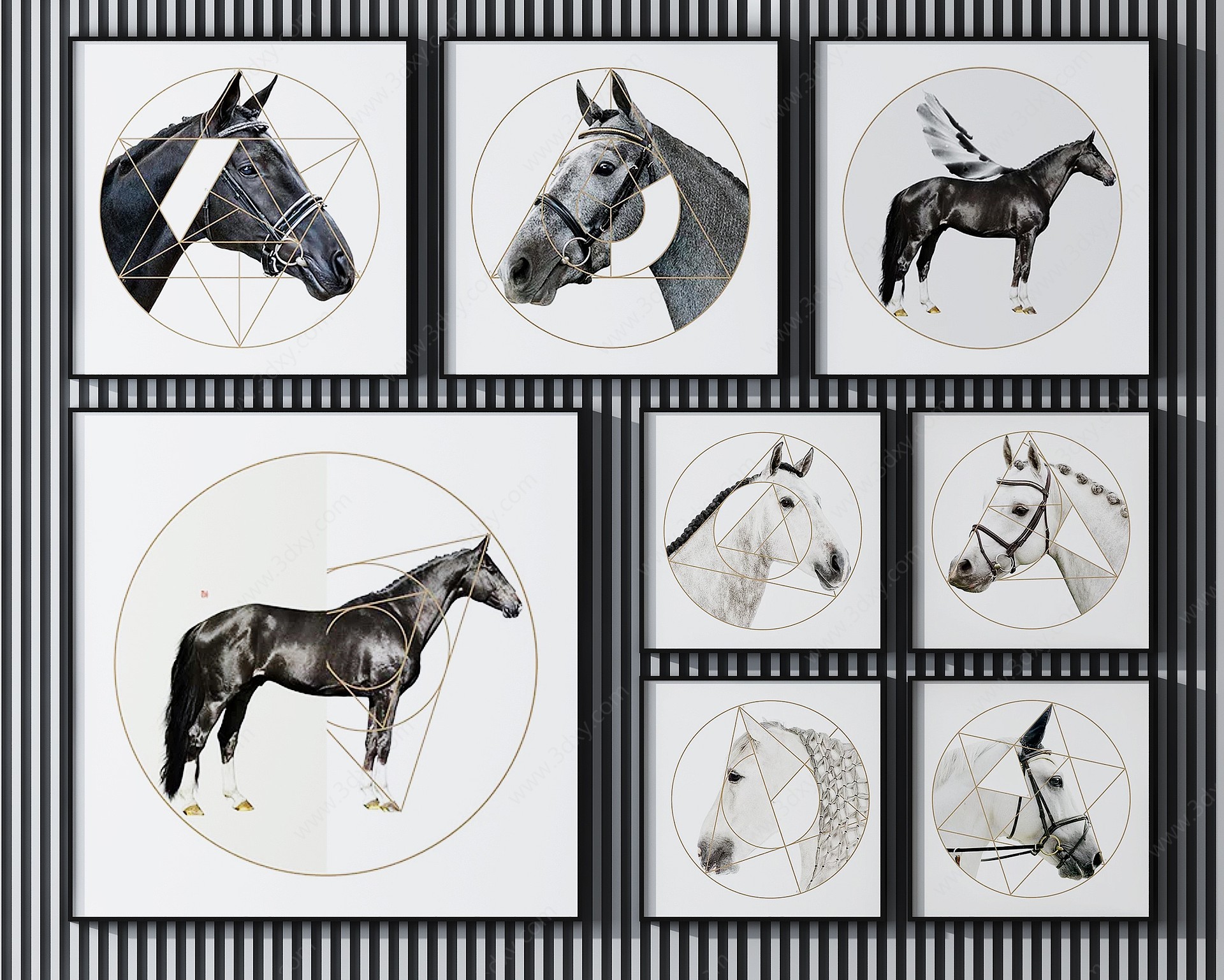 现代马匹装饰挂画3D模型