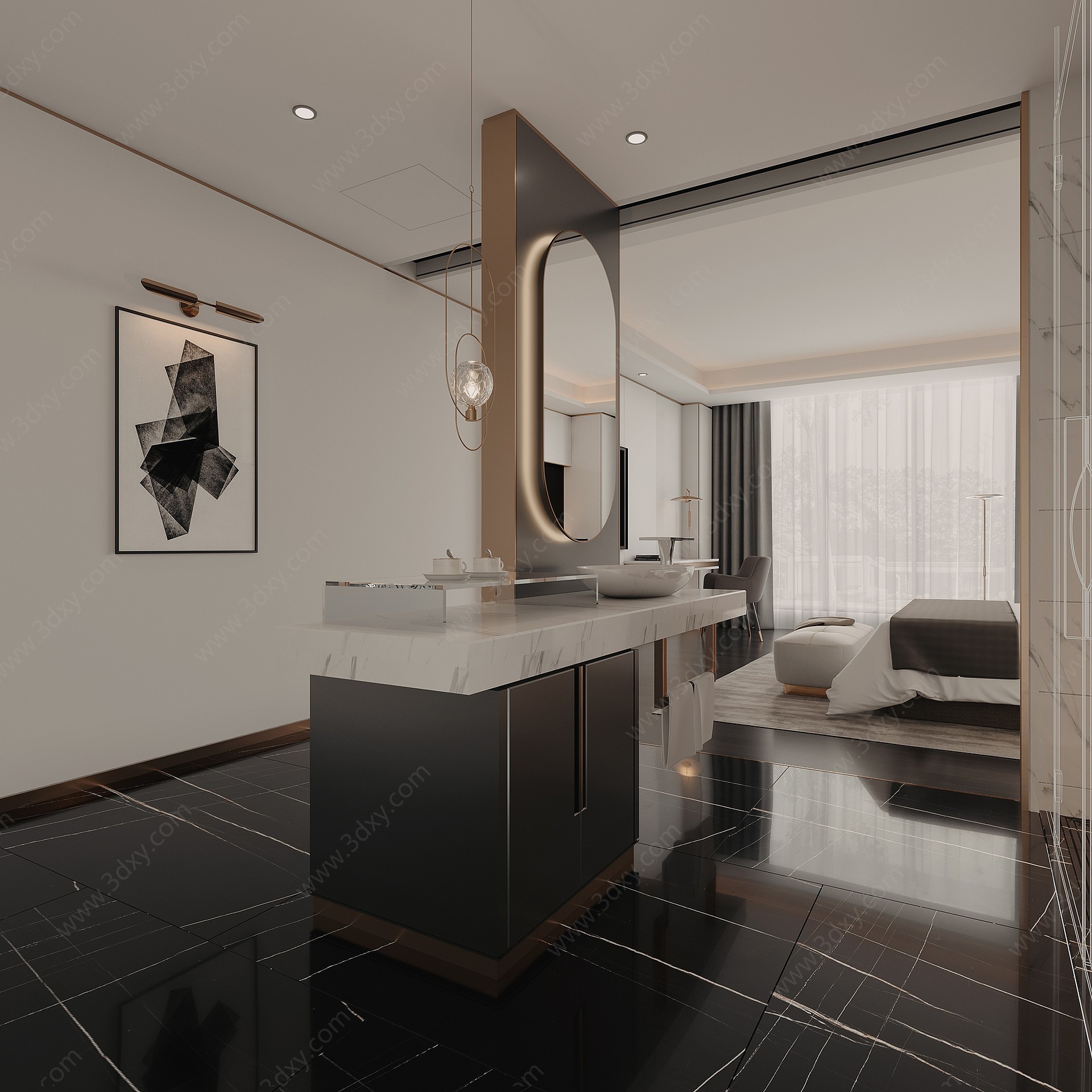现代酒店客房空间3D模型