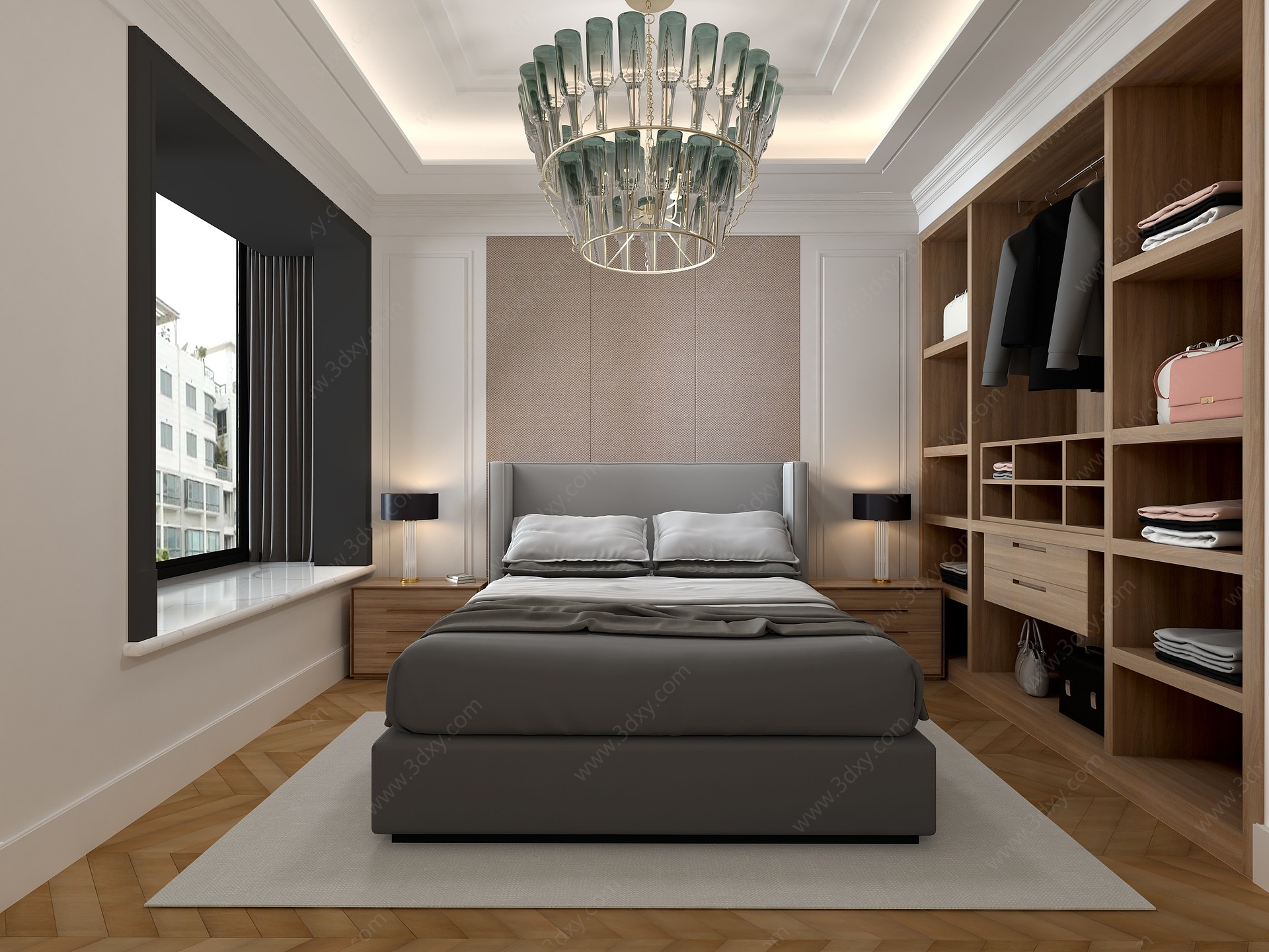 现代卧室床吊灯3D模型