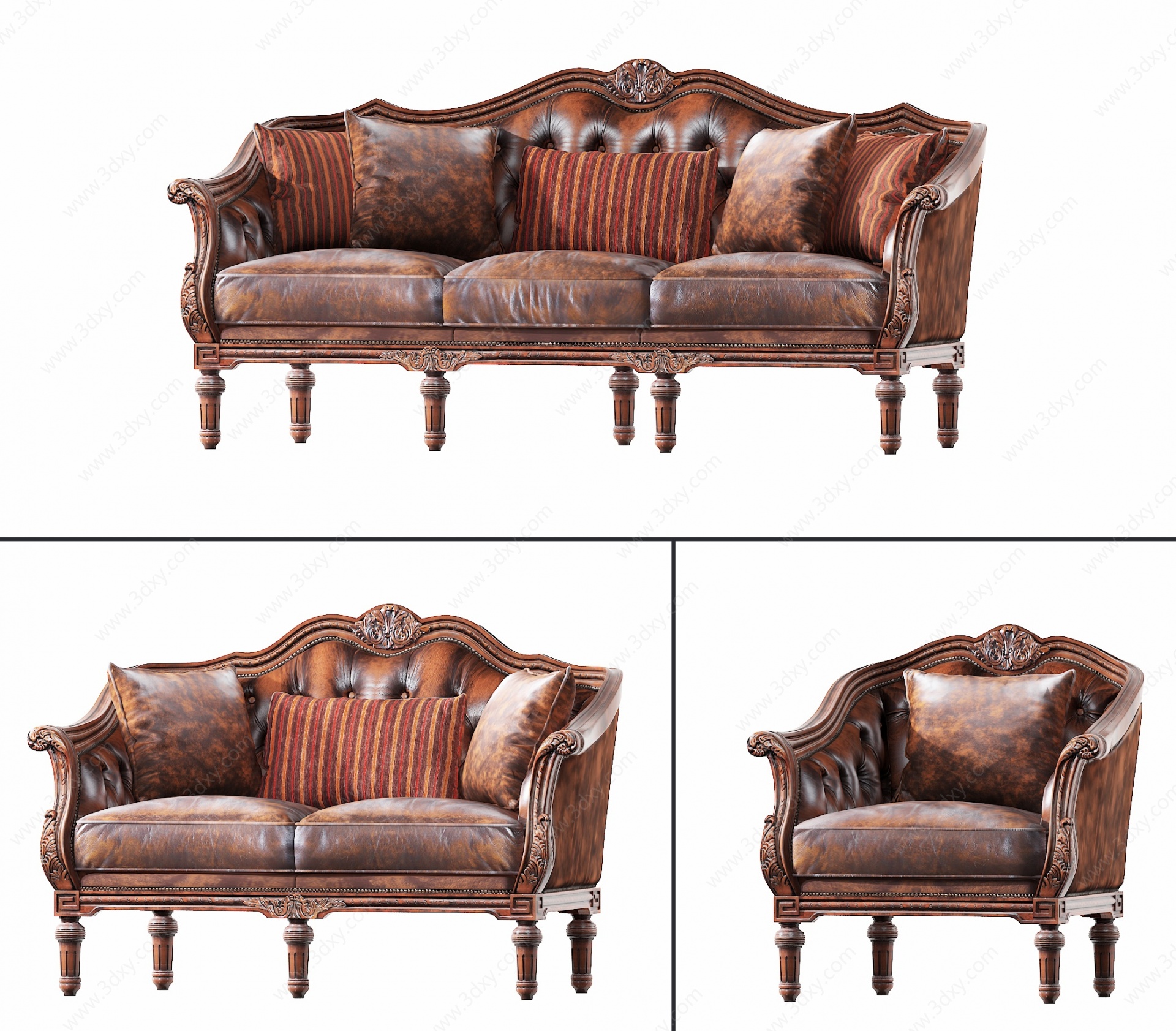 欧式古典皮革沙发组合3D模型