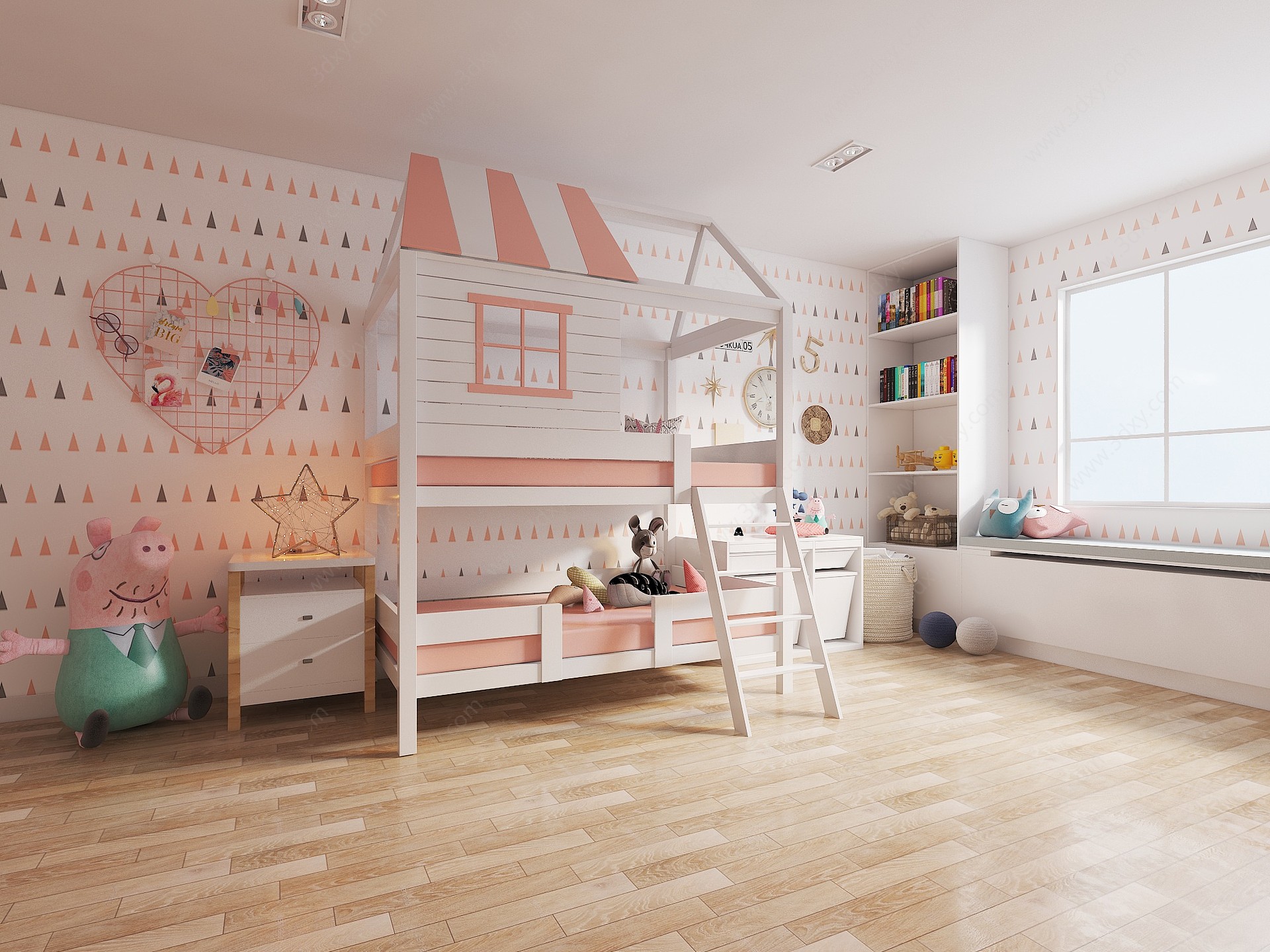 北欧儿童房女儿房上下床3D模型