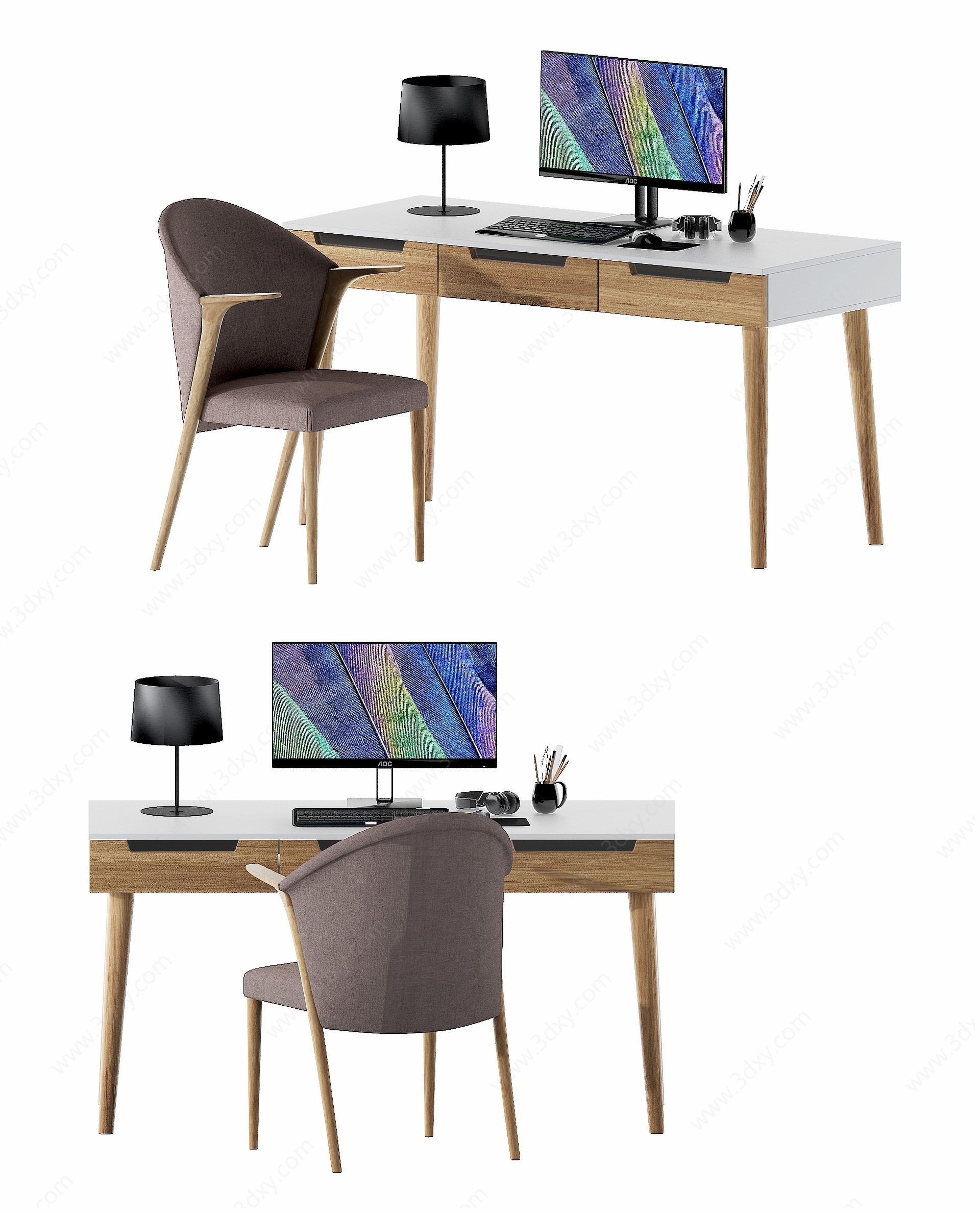 现代简约书桌椅3D模型
