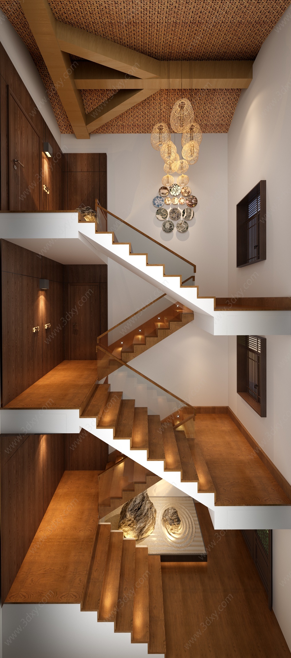 现代民宿楼梯间3D模型