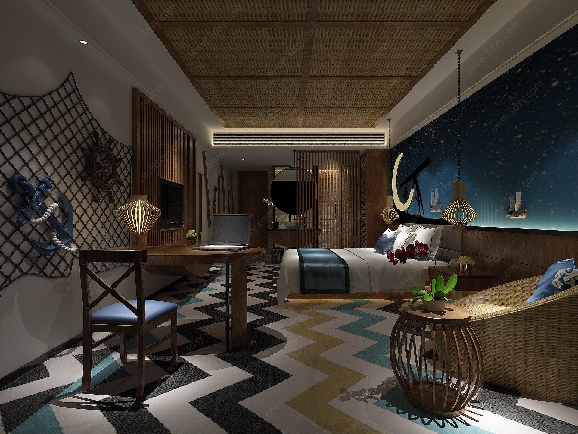 东南亚酒店客房3D模型