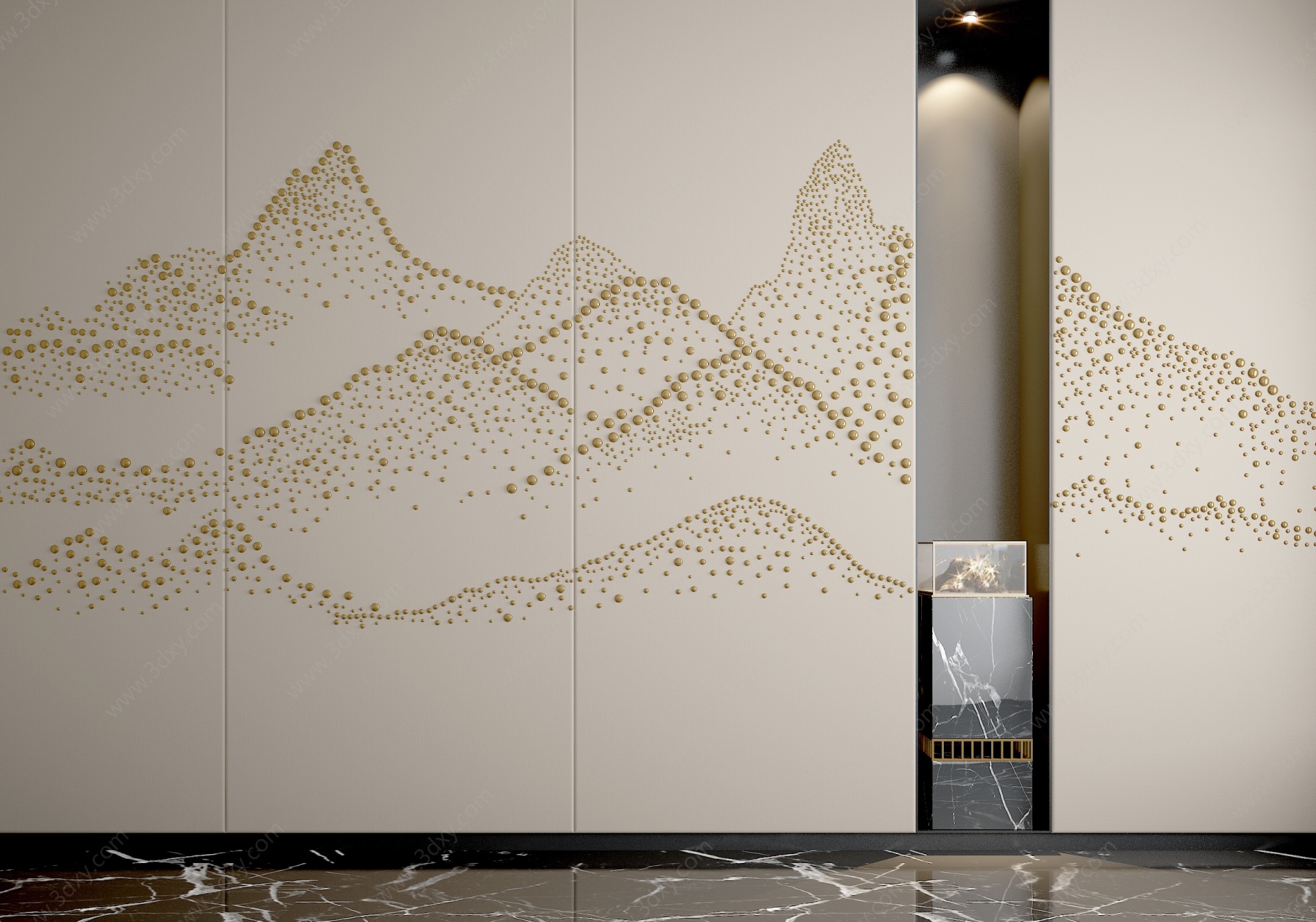 新中式山脉造型背景墙3D模型