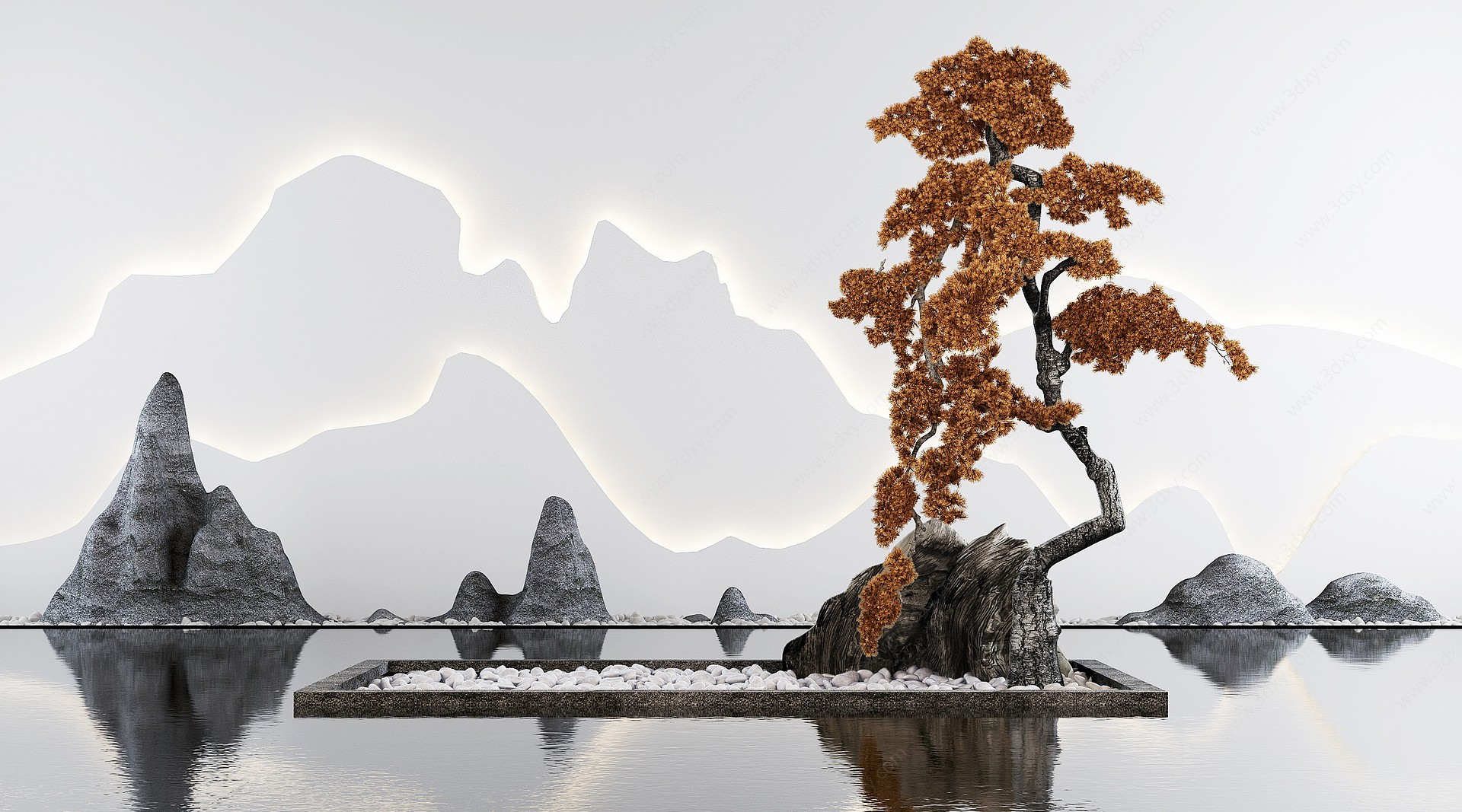 新中式松树景观小品3D模型