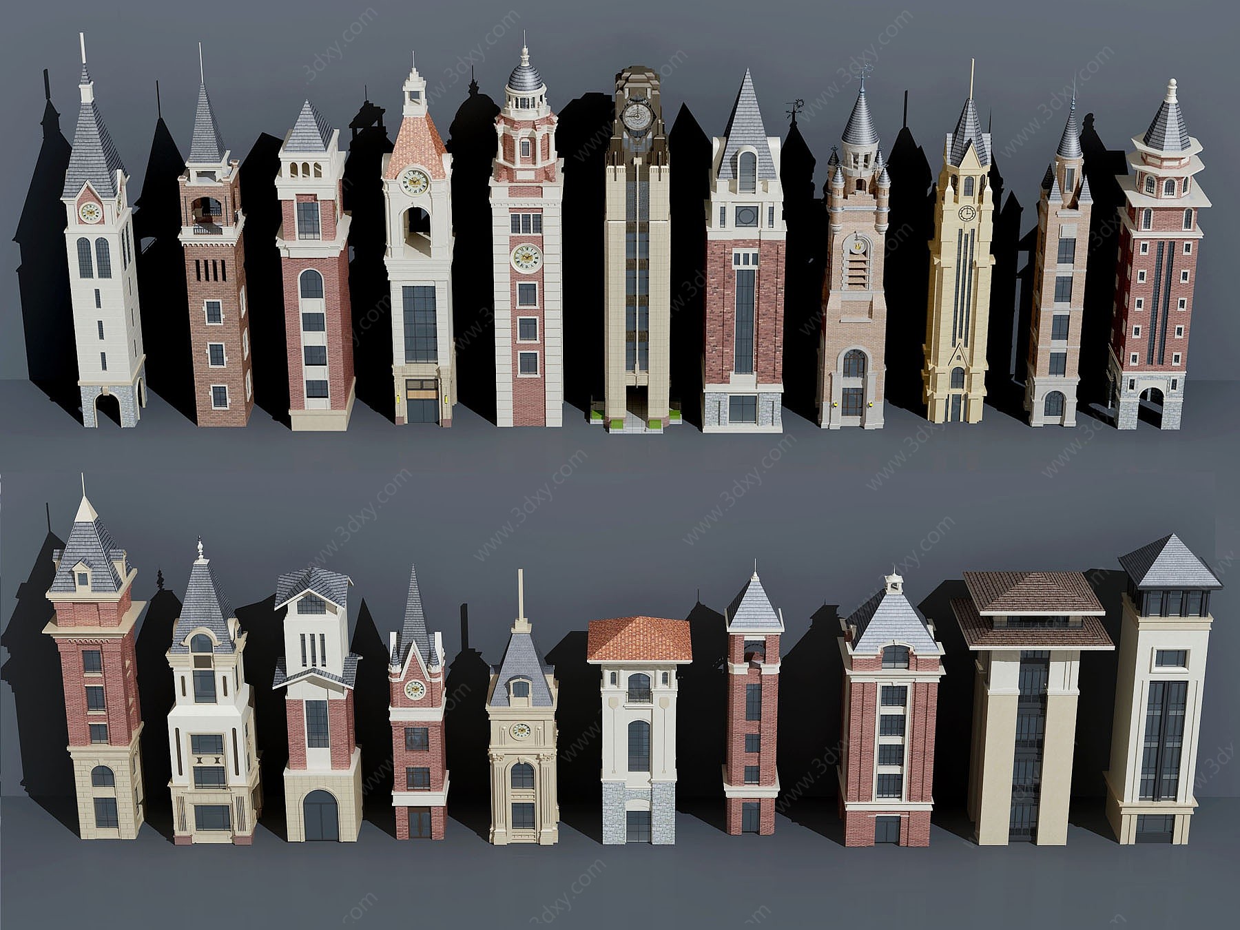 欧式古建钟楼塔楼3D模型