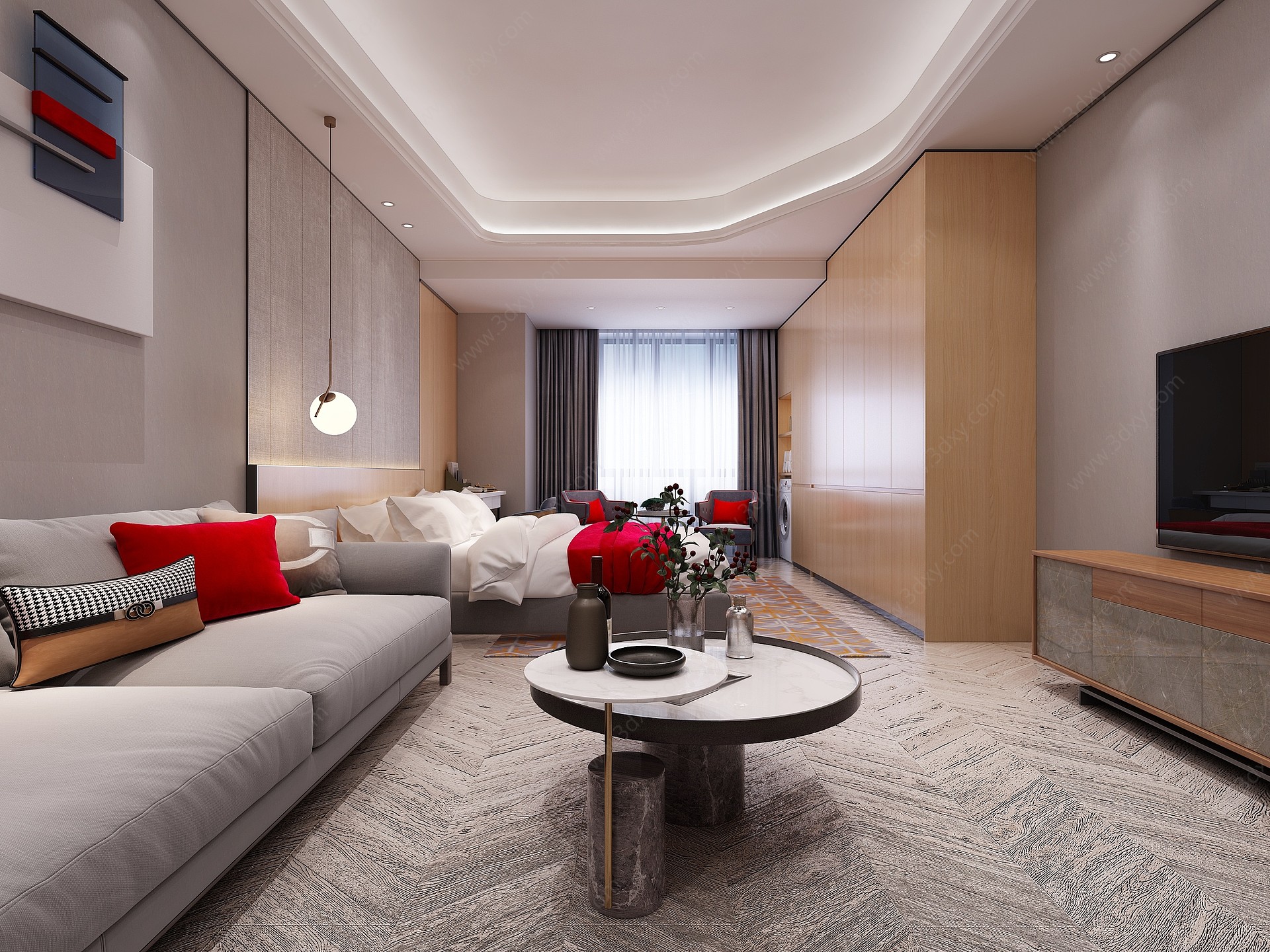 现代酒店公寓客房3D模型