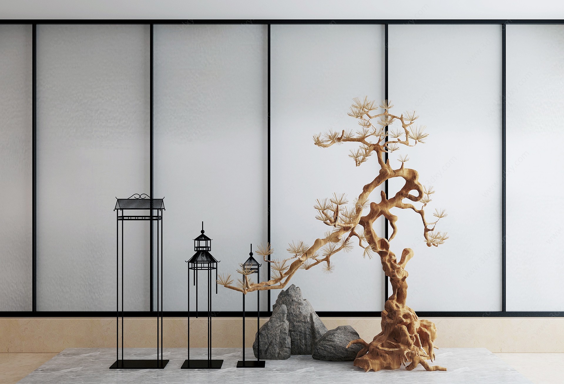 新中式景观小品石头3D模型