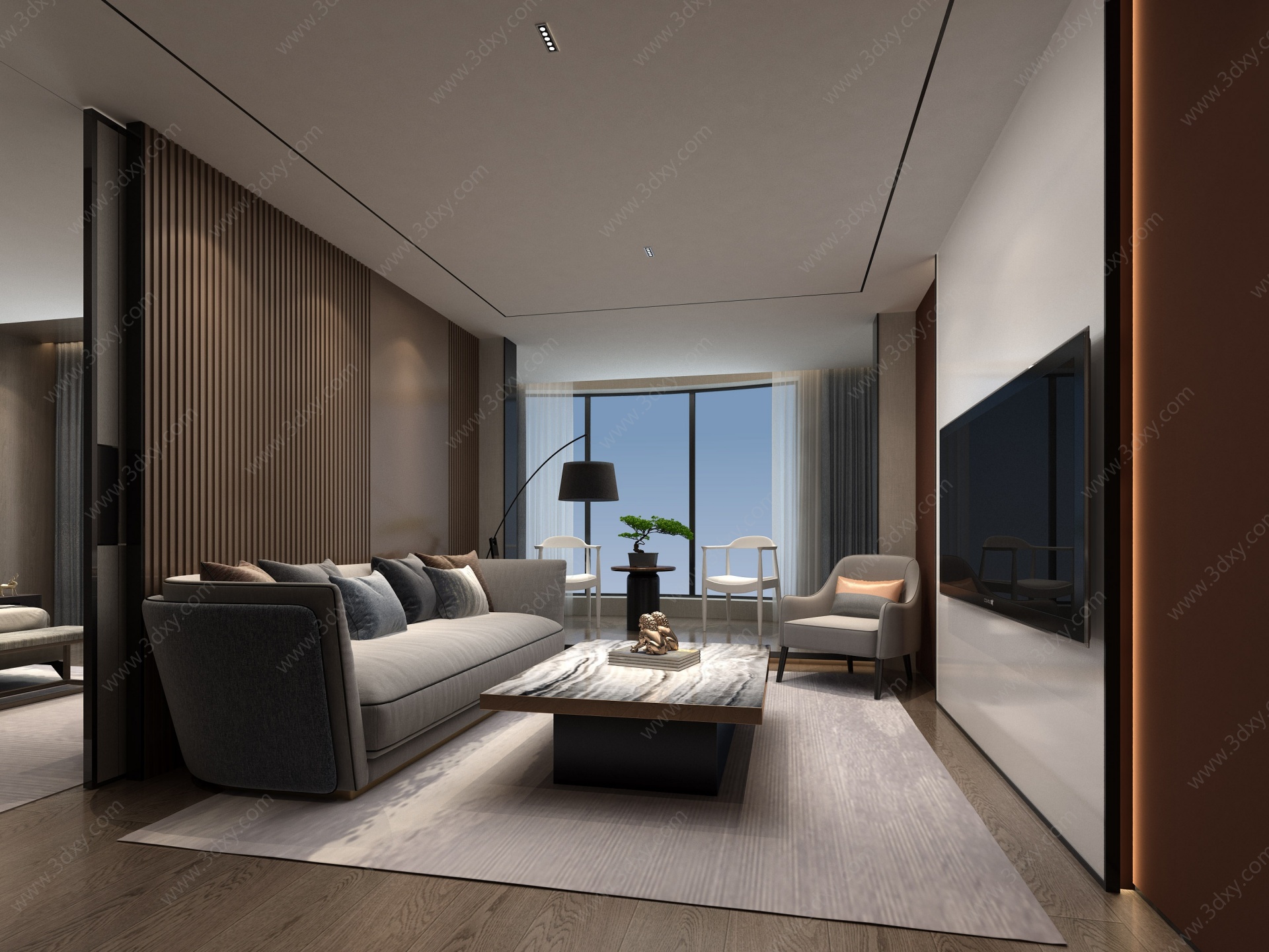 现代新中式卧室起居室3D模型