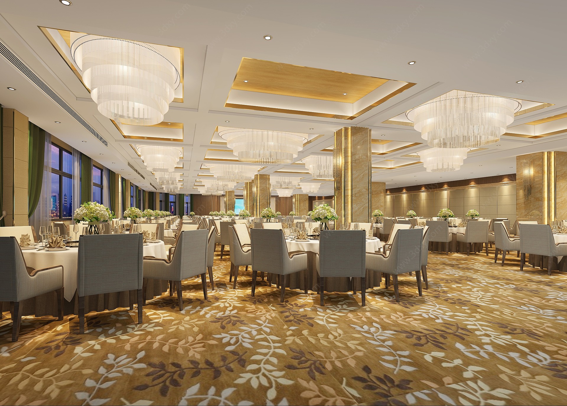 新中式轻奢宴会厅3D模型