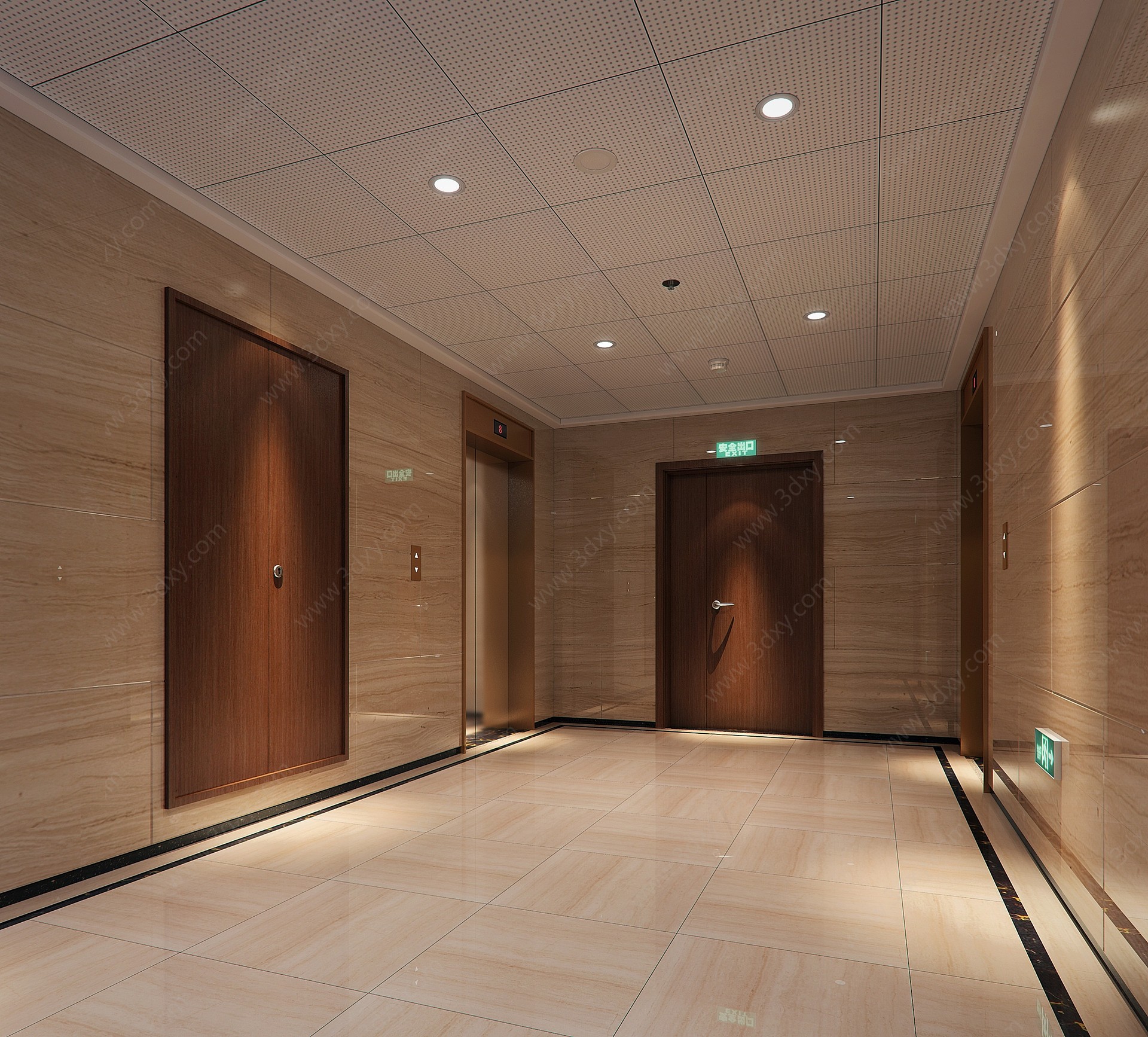现代电梯间前室3D模型