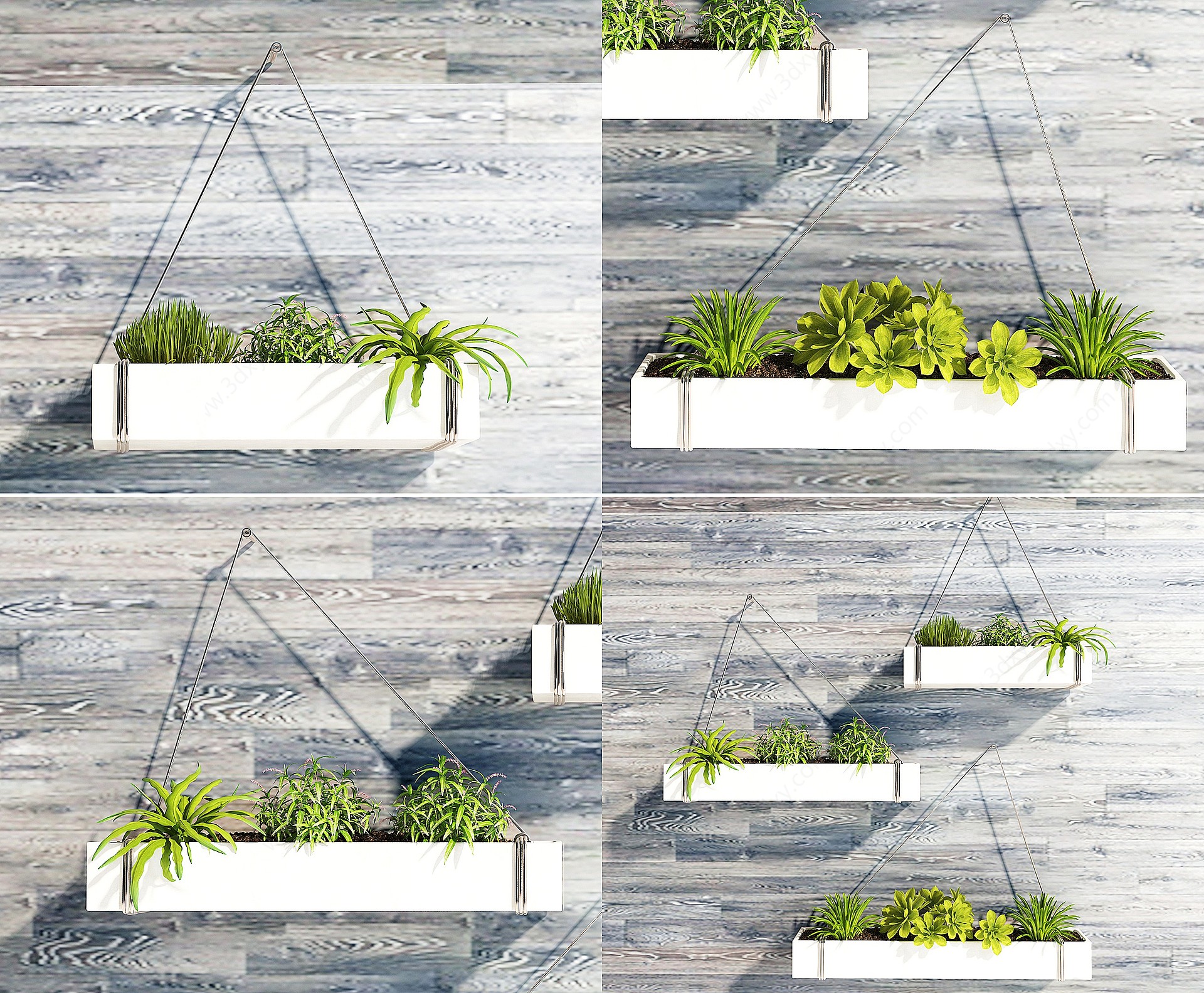 现代悬挂式阳台绿植盆栽3D模型